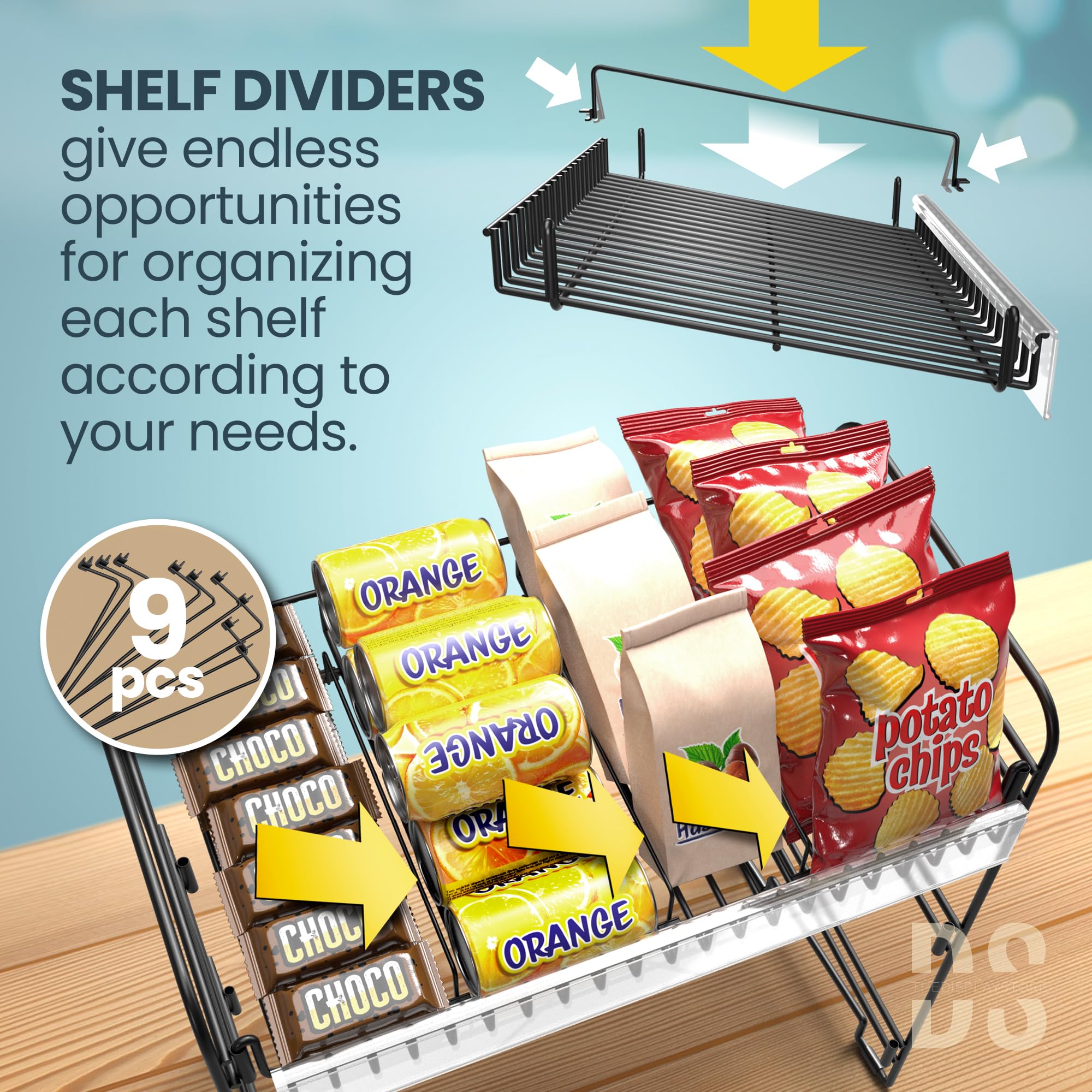3-Tier Black Candy & Snack Display Rack with Clips - Countertop Chip Stand for Concession Supplies - Perfect for Retail Stores, Movie Theaters & Party Snack Bars