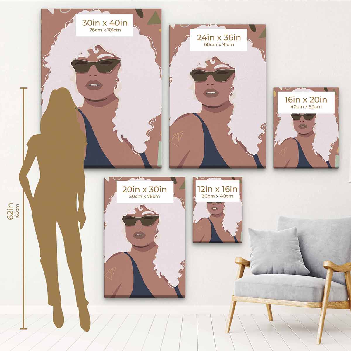 Brown Afro Woman Wall Art Canvas Print - Black Girl Magic Home Decor for Living Room, Bedroom & Office