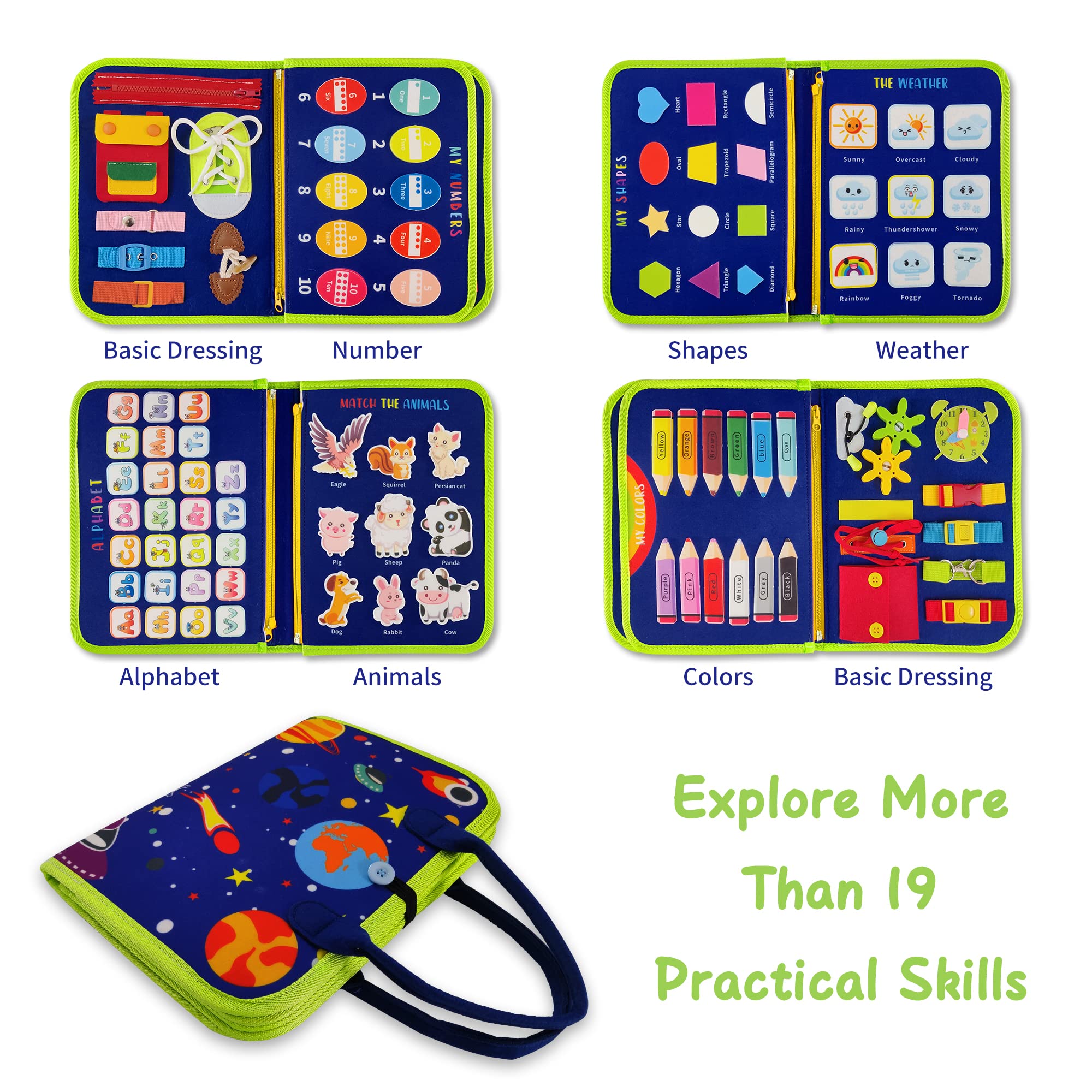 TenFans Busy Board - Montessori Sensory Toy for Toddlers Ages 1-3 - Fine Motor Skills Learning Toy for Boys & Girls - Autism Educational Toy - Perfect Gift for Preschool Learning & Travel Activities
