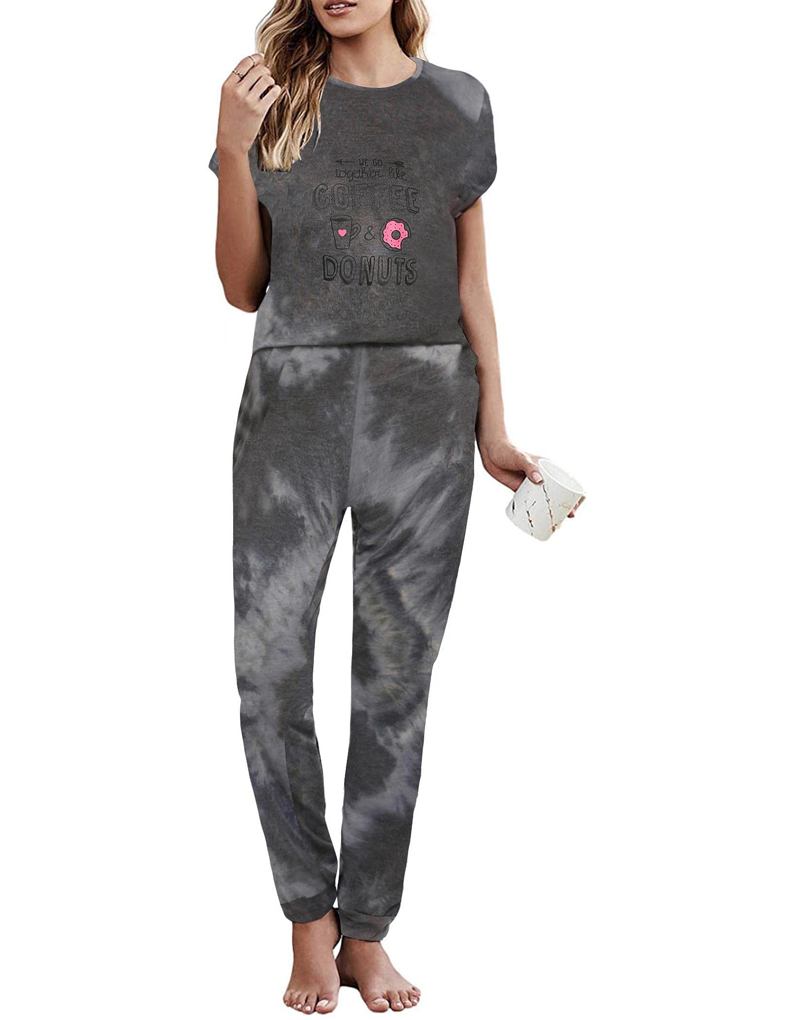 Evanhome Women's Pajama Sets - Soft Short Sleeve Tops & Long Pants Jogger PJS Lounge Set (S-XXL) | Comfortable Sleepwear & Loungewear for Relaxing at Home, Nighttime Comfort, and Cozy Weekends