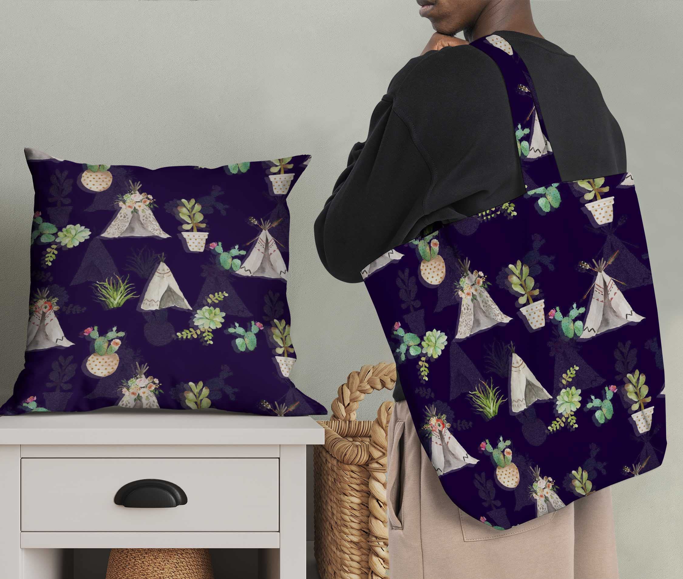 Soimoi Moss Georgette Purple Fabric by The Yard - 42 Inch Wide Southwestern Cactus Print Textile for Dresses, Curtains & Home Decor | Stylish Printed Fabric for DIY Sewing Projects