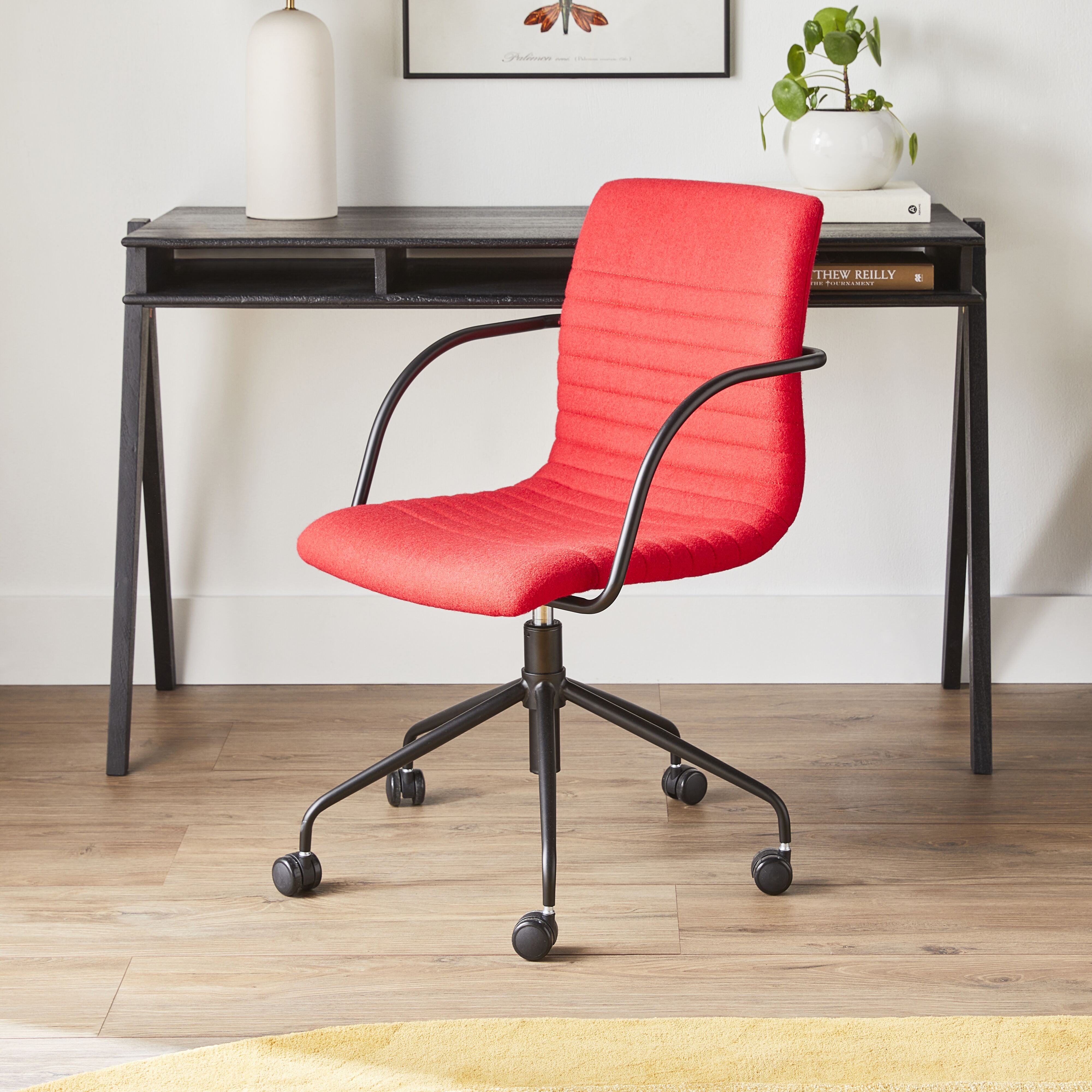 Akiko Mid Back Cashmere Office Chair - Ergonomic Desk Chair with Lumbar Support, Soft Red Fabric for Home & Office Workspace - Perfect for Long Hours of Sitting, Computer Work, and Conference Meetings