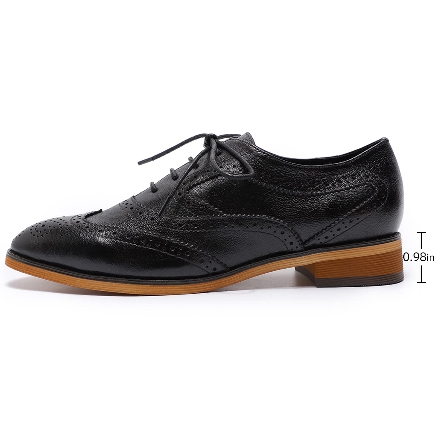 Women's Wingtip Brogue Oxfords - Perforated Leather Lace-Up Flats for Office & Work | Comfortable & Stylish Shoes for Professional Women