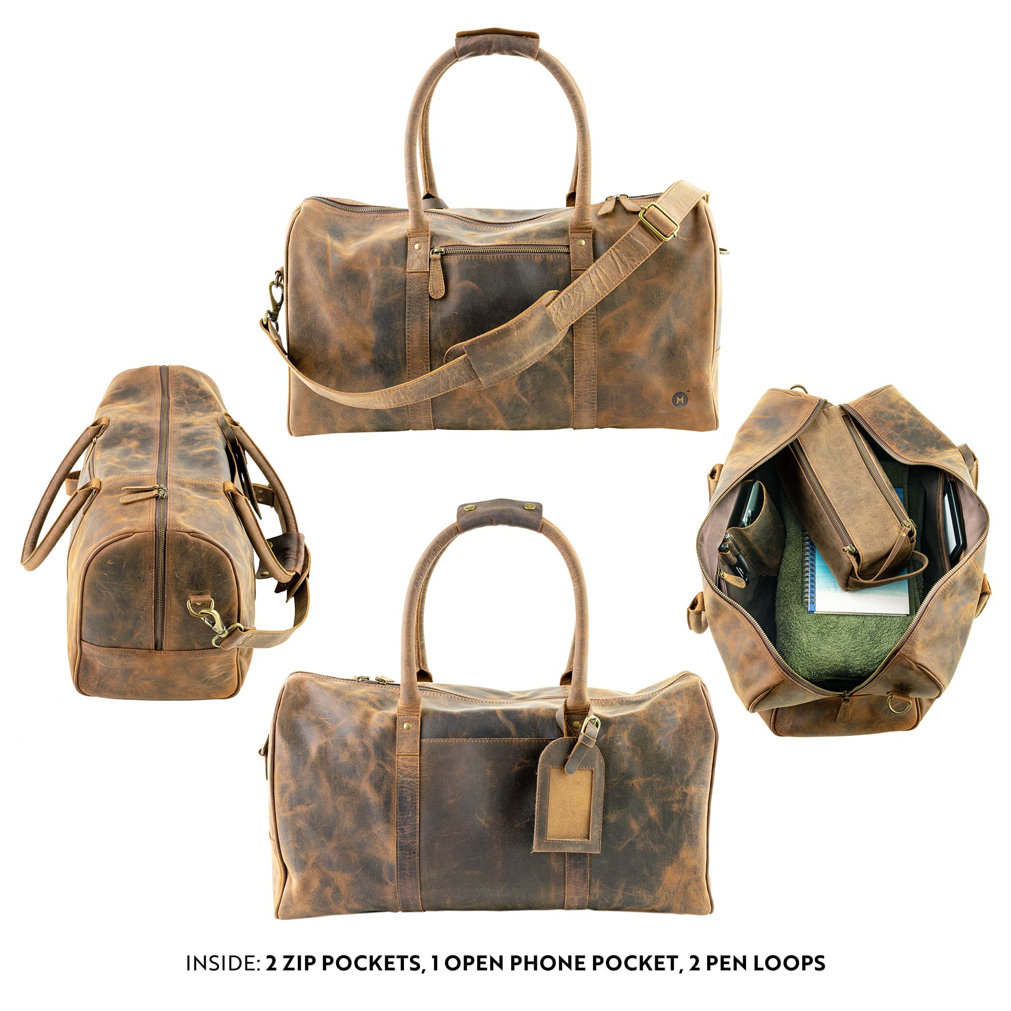 Premium Buffalo Leather Duffle Bag for Men & Women - Vintage Rustic Weekender Travel Bag - Perfect for Gym, Business Trips & Weekend Getaways
