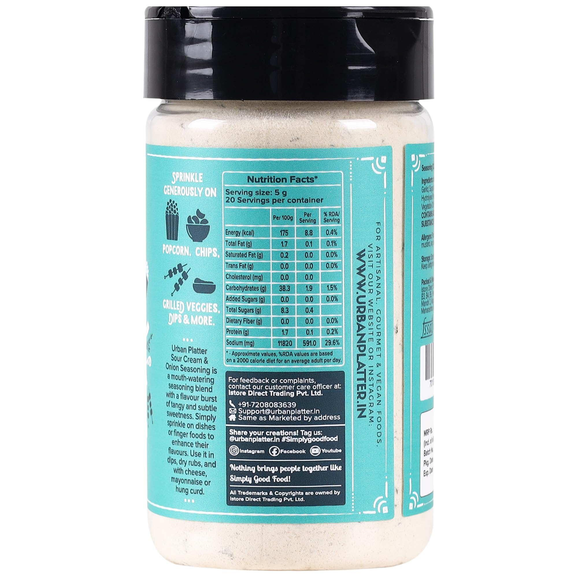 Urban Platter Sour Cream & Onion Seasoning - Dairy-Free, Vegan-Friendly, 100g | Perfect for Popcorn, Pasta, Fries, Chips & Snacks | Gluten-Free & All-Natural Flavor Enhancer | Great for Movie Nights, Parties & Quick Meals