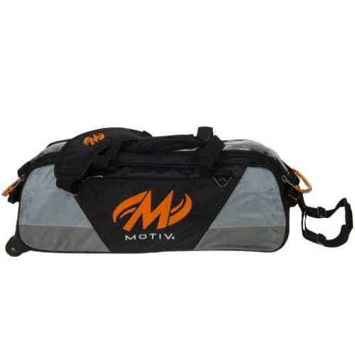 Motiv Ballistix Triple Tote Black/Orange Bowling Bag - Durable 3-Ball Bowling Tote with Shoulder Strap for League Play & Practice Sessions