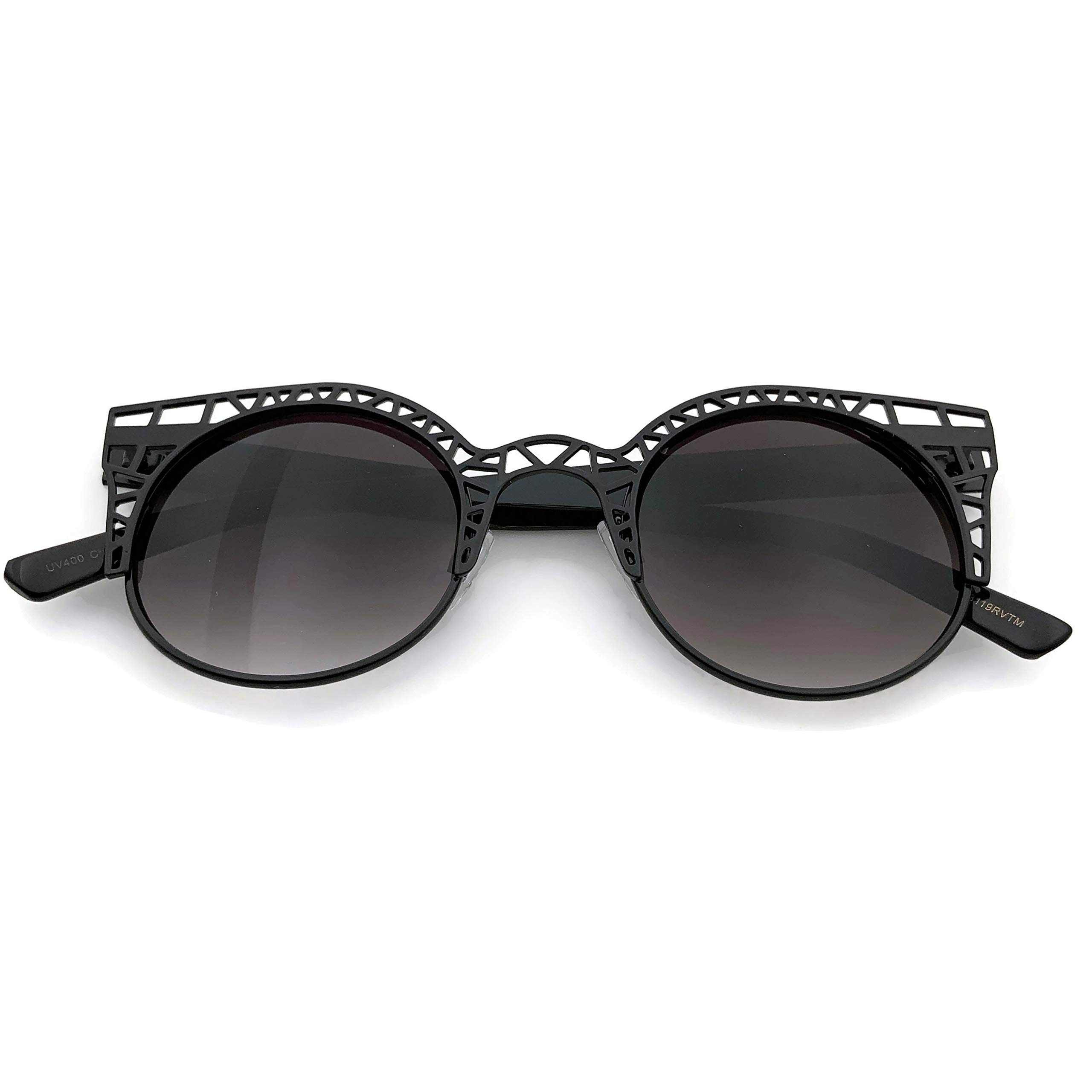 Stylish Women's Metal Hollow-Out Cat Eye Sunglasses - UV Protection Round Frame Fashion Sunglasses for Women - Perfect for Beach, Driving & Outdoor Activities