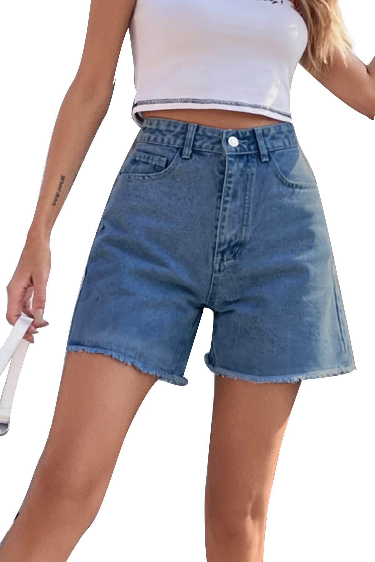 GOLDPKF Women's Denim Shorts - High Waist Stretchy Ripped Jean Shorts for Women | Casual Summer Outfits, Beach Wear & Street Style Fashion