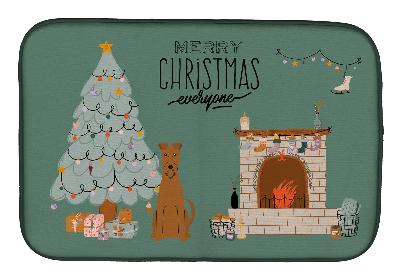 Irish Terrier Christmas Dish Drying Mat - Absorbent Kitchen Counter Pad for Holiday Decor