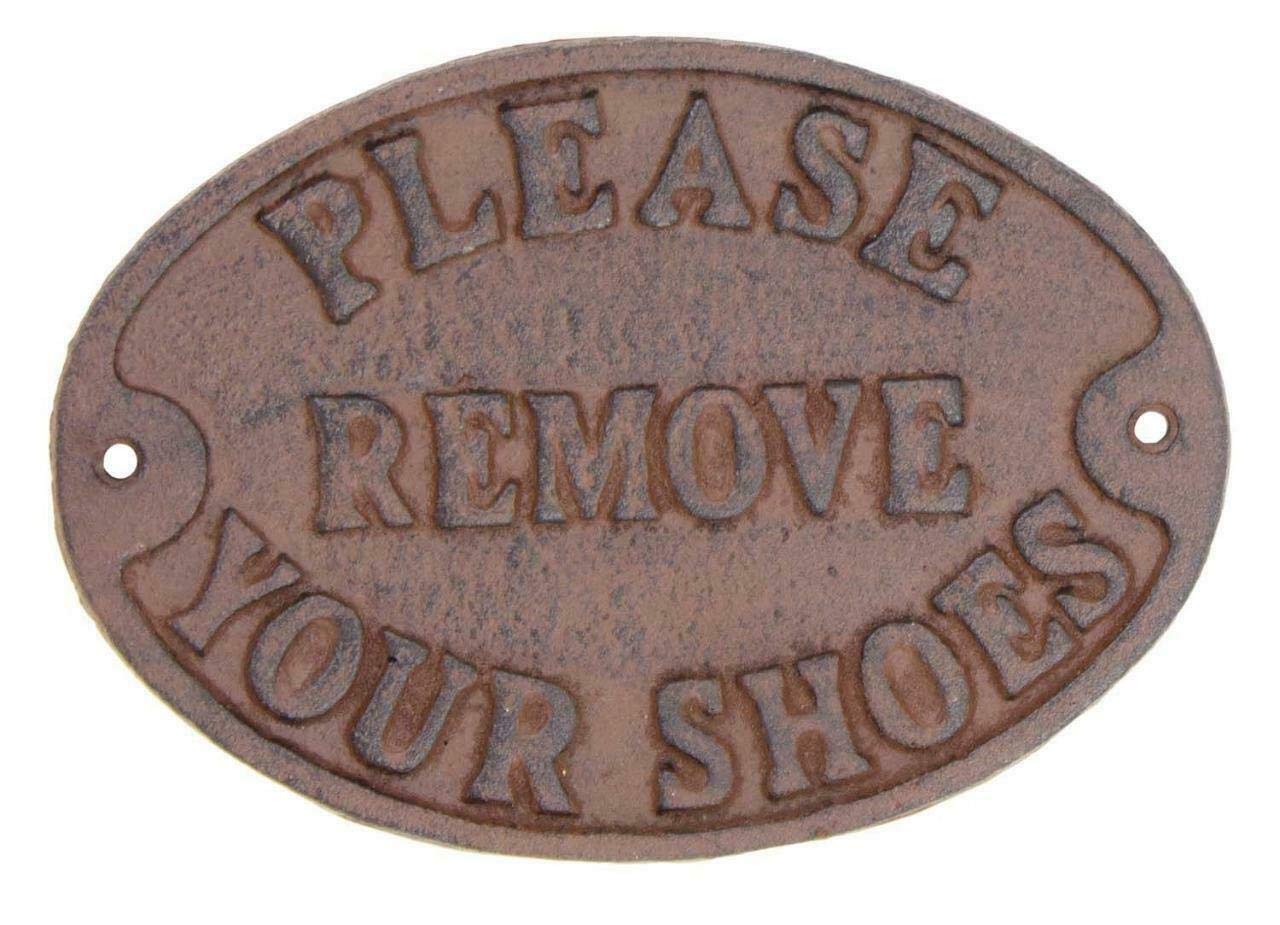 Vintage GSM Cast Iron 'Please Remove Your Shoes' Sign - Rustic Home Entryway Decor for Porch, Mudroom & Farmhouse Style Houses