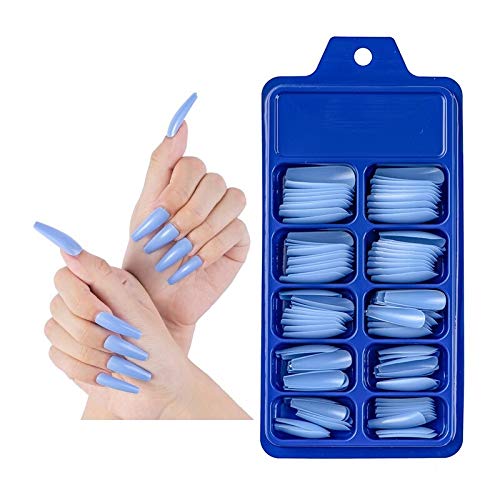 100-Piece Blister Pack Small Blue Box Candy Color Ballet Fake Nails - Solid Colors (Red, Blue, Pink, Purple, Yellow) - Perfect for Parties, Weddings, and Special Occasions