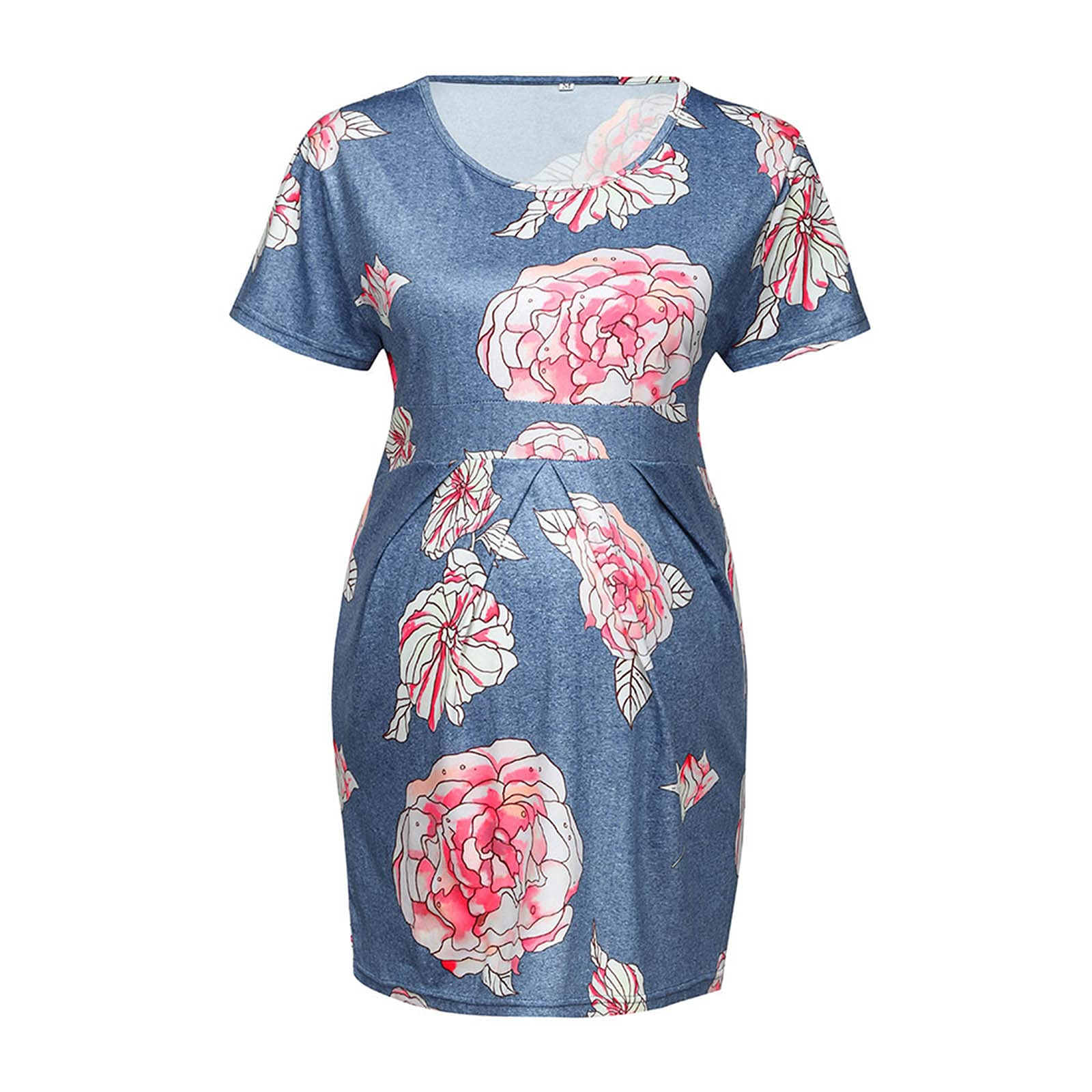 Maternity Dress for Women - Short Sleeve Floral Print Pregnancy Dress, Baby Shower & Casual Wear in Blue | Perfect for Maternity Photos, Baby Showers & Everyday Comfort