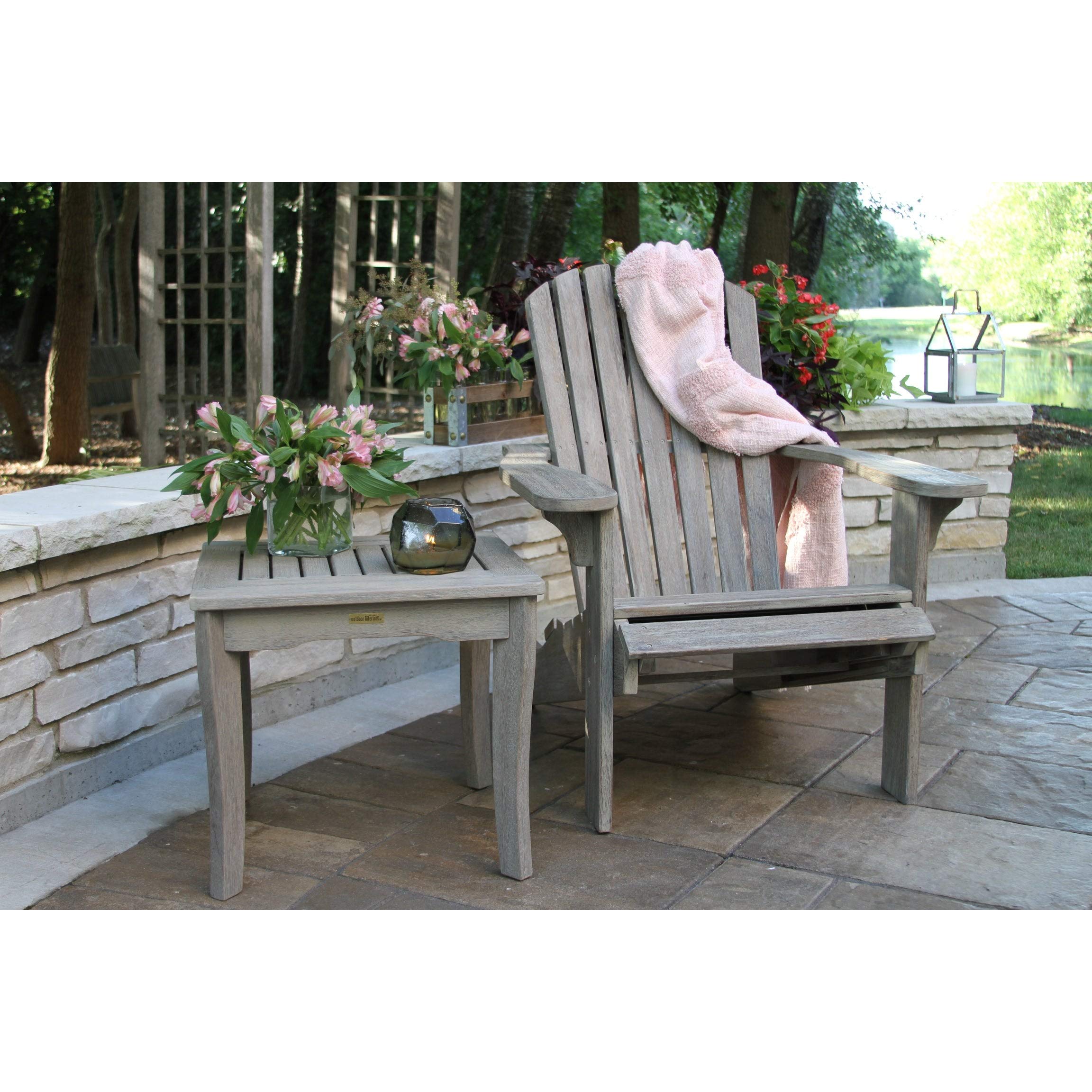 Grey Wash Eucalyptus End Table - Square Brushed Finish, Weather Resistant Accent Table for Patio, Porch or Living Room Decor