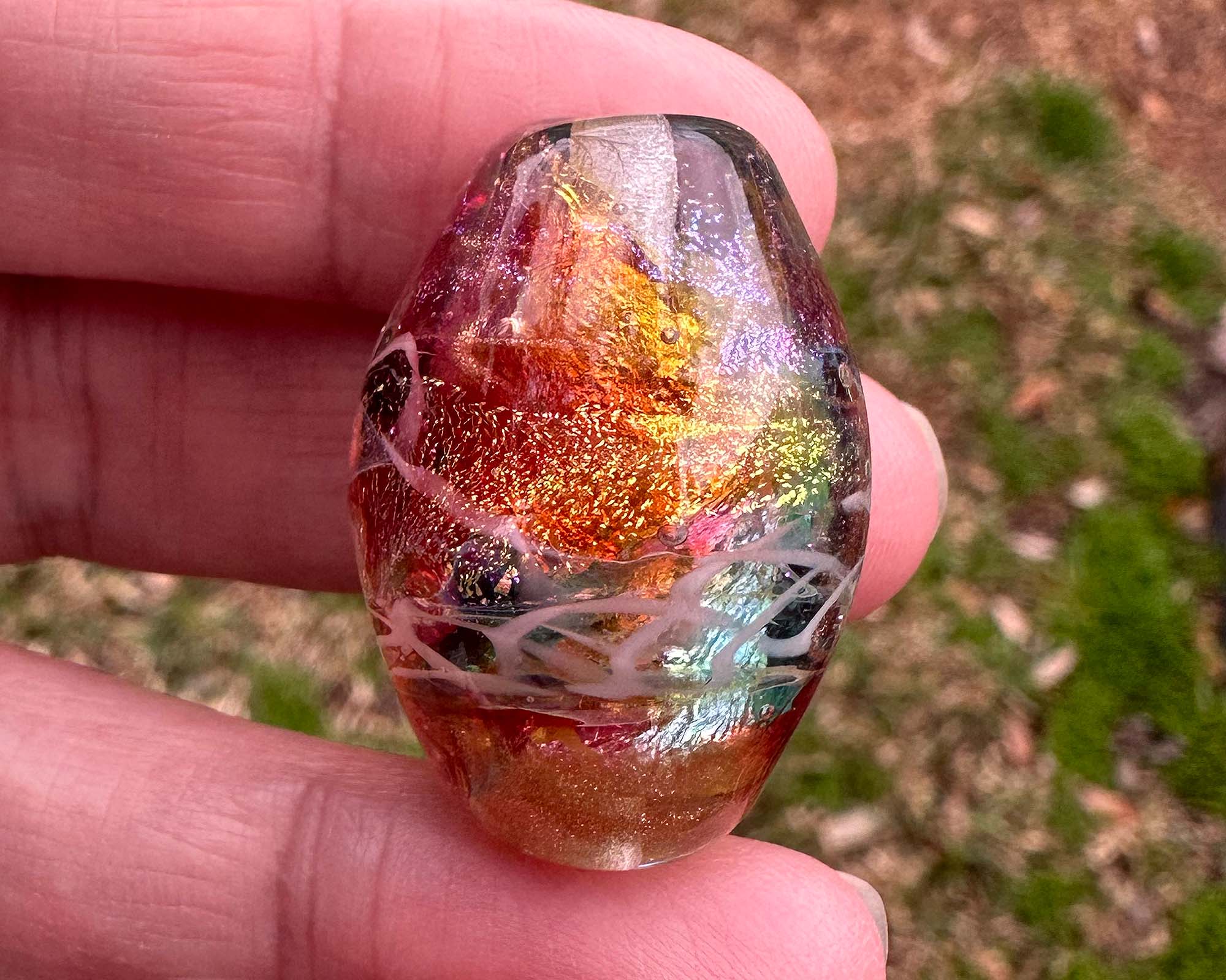 Handmade Rainbow Silver Lampwork Focal Bead SRA - Unique Glass Art Bead for Jewelry Making, DIY Crafts & Beading Projects | Perfect for Necklaces, Bracelets and Earrings