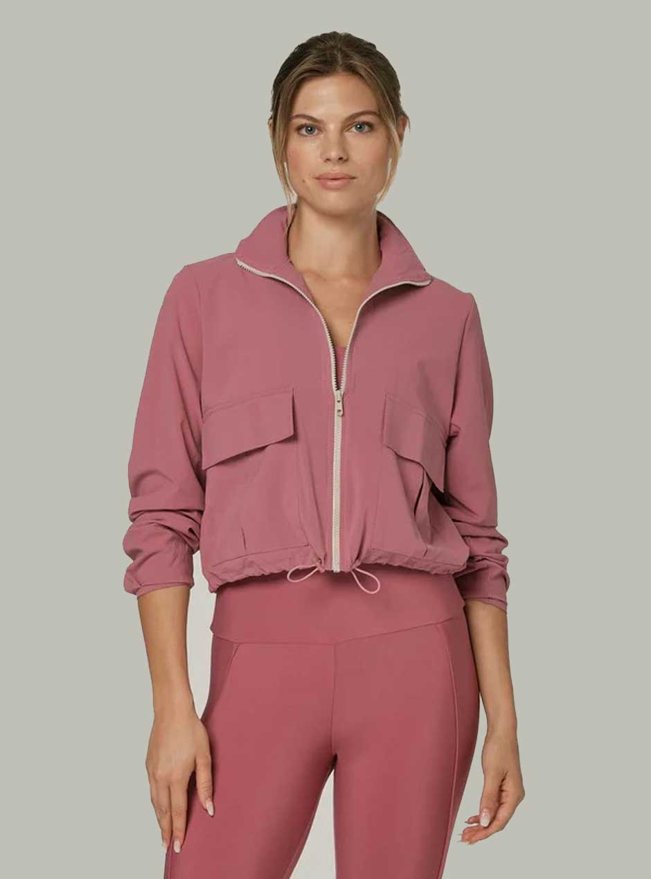 925 Sterling Silver Fit Women's Waterproof Short Jacket - Mauve Pink for Outdoor Hiking & Rainy Day Fashion