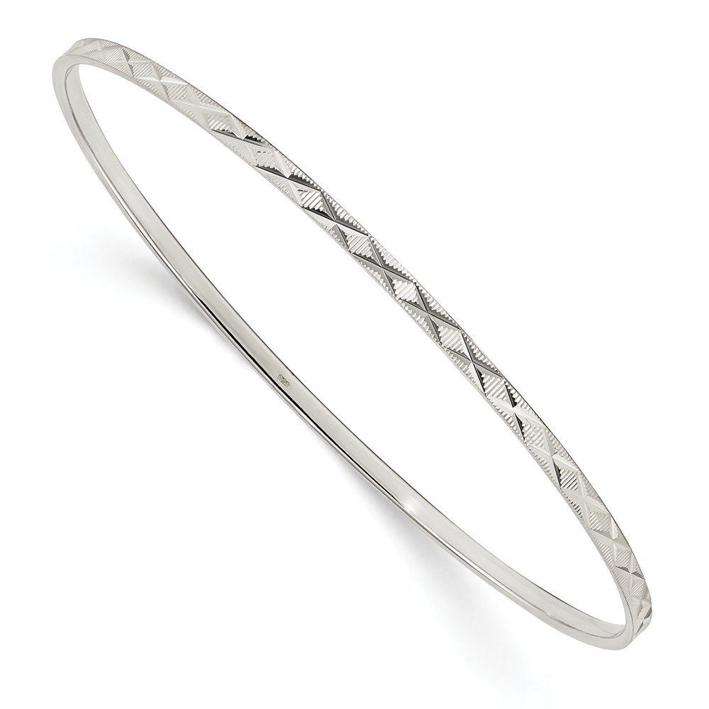 925 Sterling Silver Diamond-Cut Slip-On Bangle Cuff Bracelet - 8