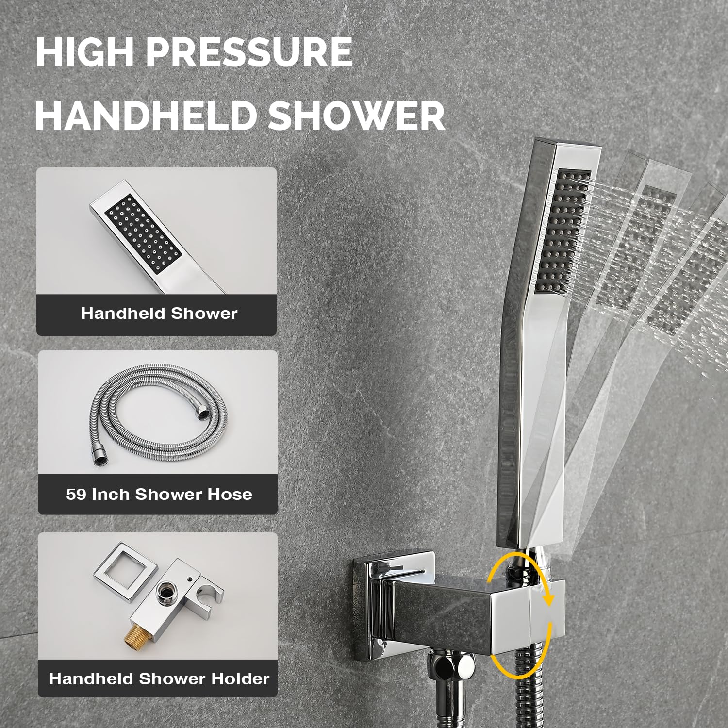 TONNY 12 Inch Chrome Rain Shower System - Complete Bathroom Square Shower Faucet Set with High Pressure Rainfall Shower Head, Handheld Combo & Wall Mounted Trim Kit (Includes Rough-in Valve) - Perfect for Modern Bathroom Renovation & Spa-Like Shower Experience