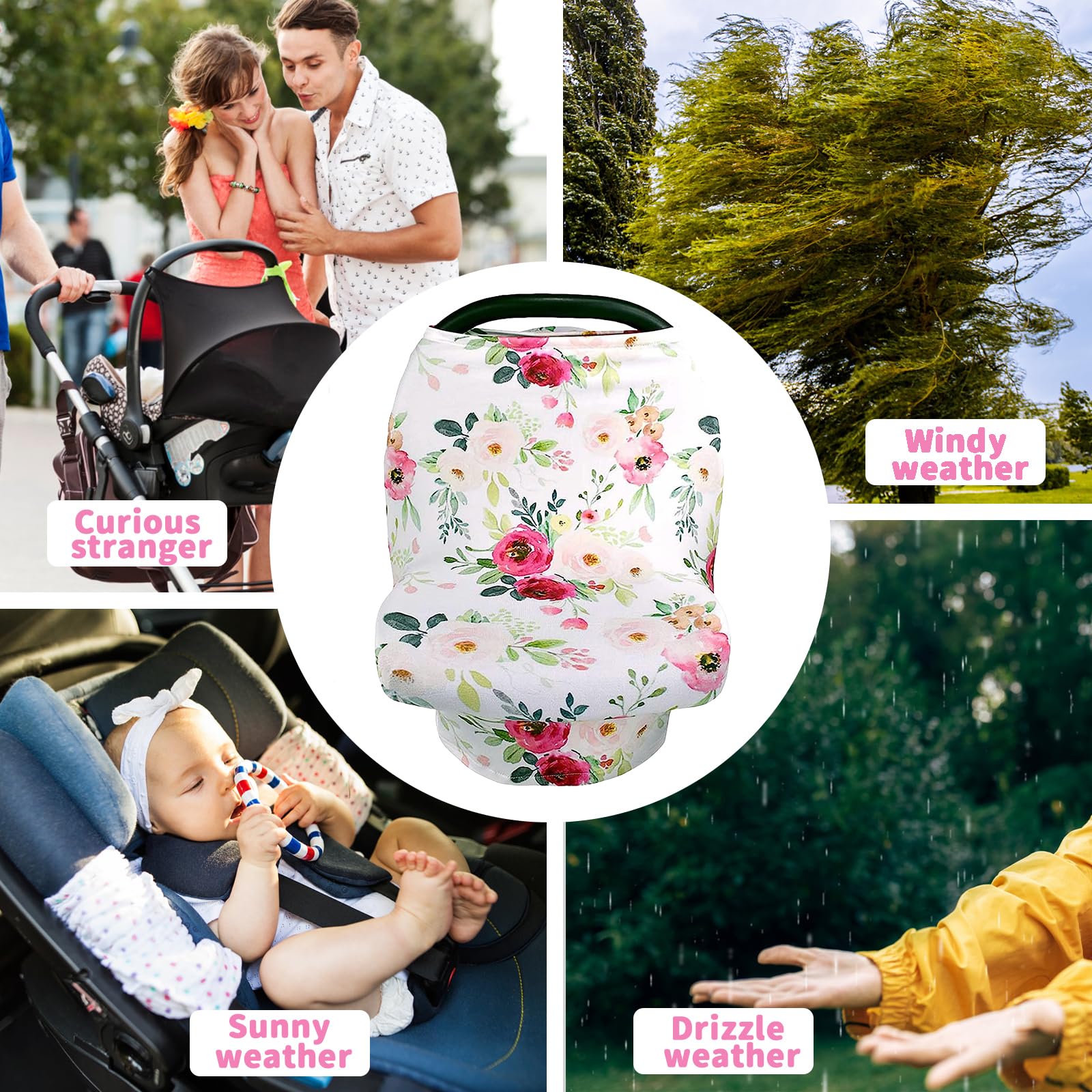 Rquite Baby Car Seat Cover - Stretchy, Breathable Infant Car Seat Canopy for Boys & Girls - Universal Nursing Cover for Breastfeeding - Multi-Use for Car Seat, Carrier & Stroller - Perfect for Travel, Shopping & Outdoor Adventures