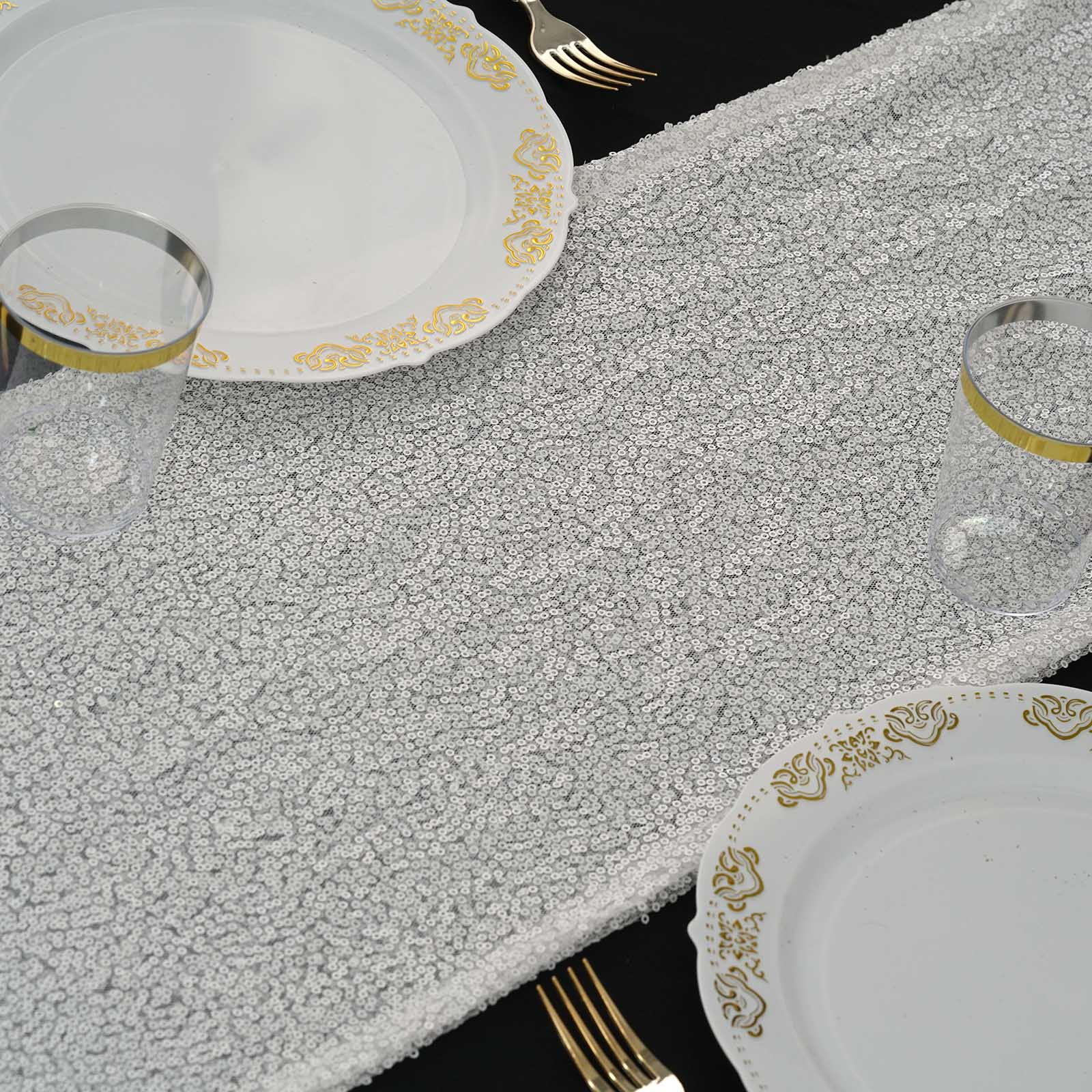 12x108 Inch Silver Sequin Table Runner for Wedding Decorations - Elegant Party, Banquet, and Holiday Table Decor