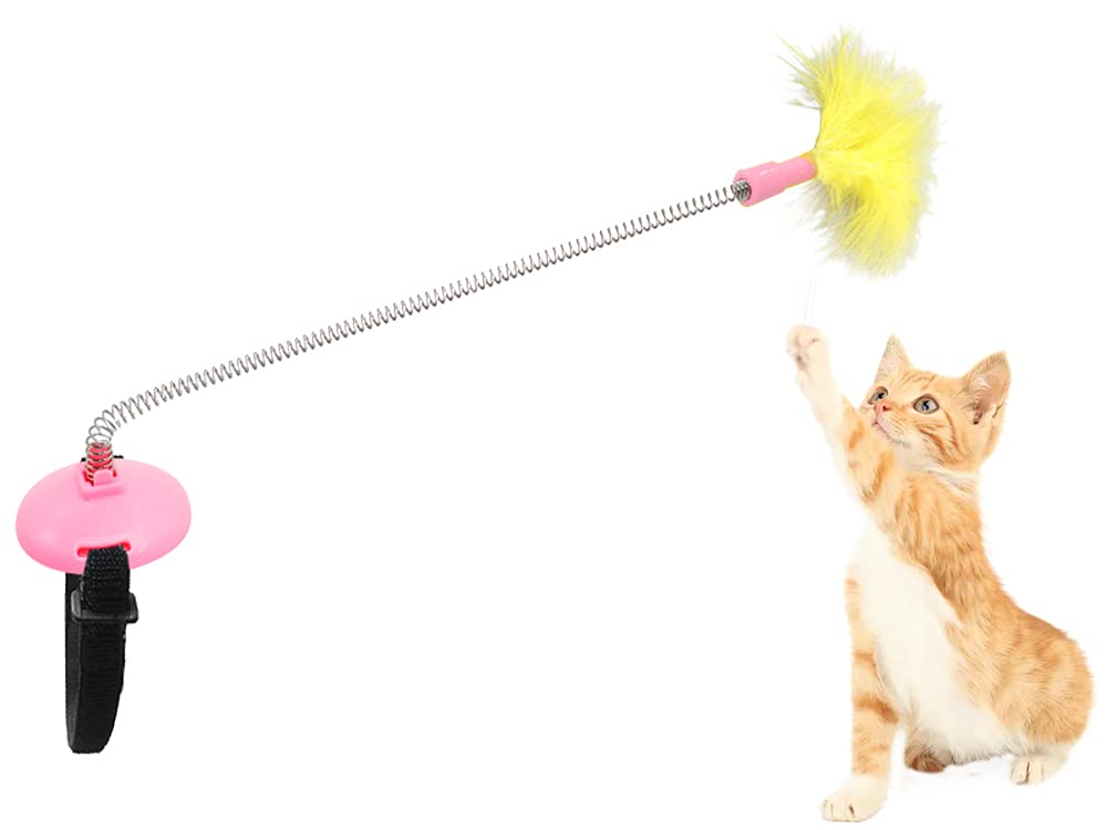 TIANHAO Interactive Cat Feather Toys - Funny Wearable Cat Teaser Wand with Detachable Stick for Scratching & Chasing - Self Play Cat Toys for Indoor Cats (Pink) - Perfect for Playtime, Exercise & Bonding with Your Feline Friend