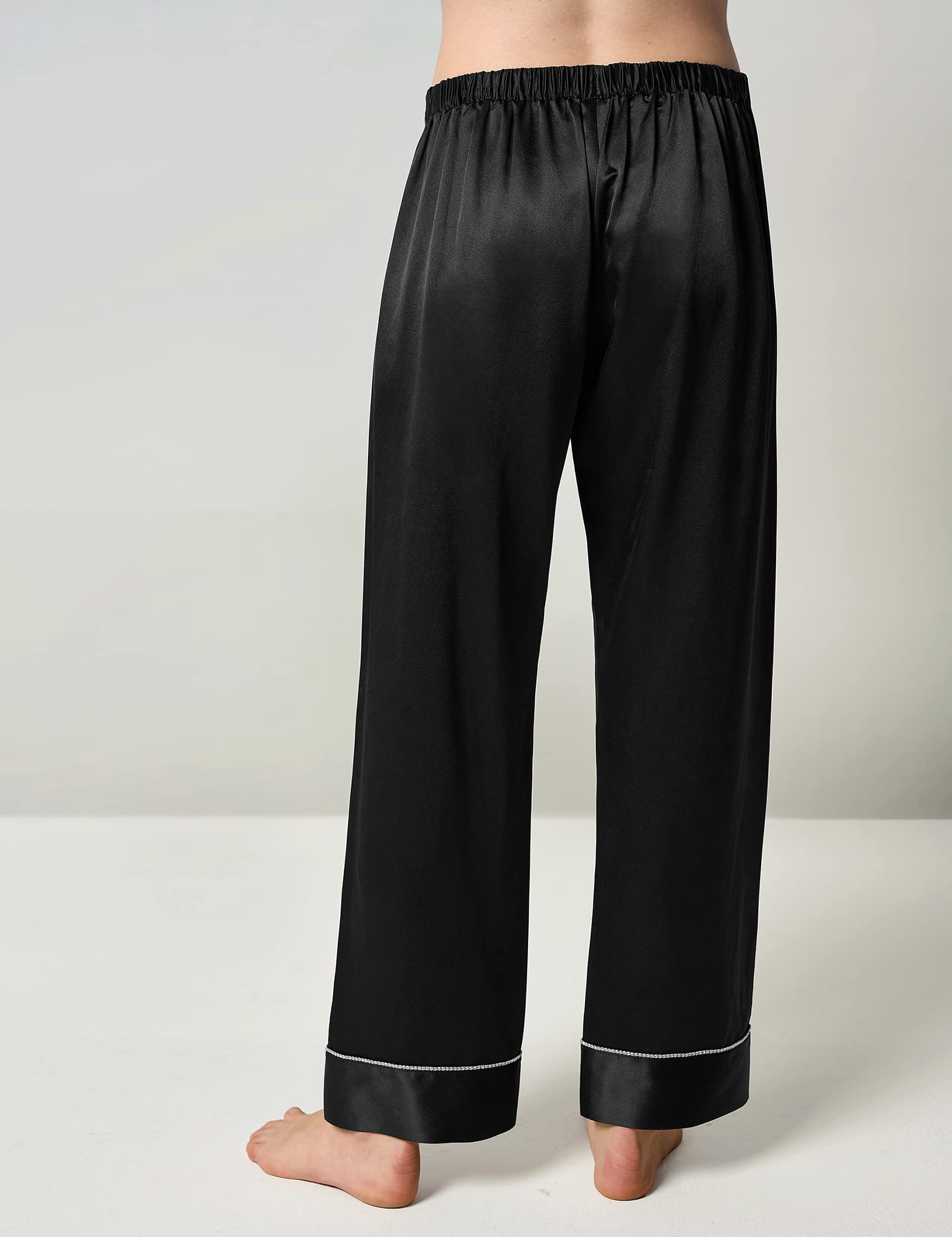 Luxury 100% Pure Silk Pajama Set for Women - Rhinestone Trim Long Sleeve Button Down Sleepwear & Loungewear | Perfect for Relaxing at Home, Spa Days, and Romantic Getaways