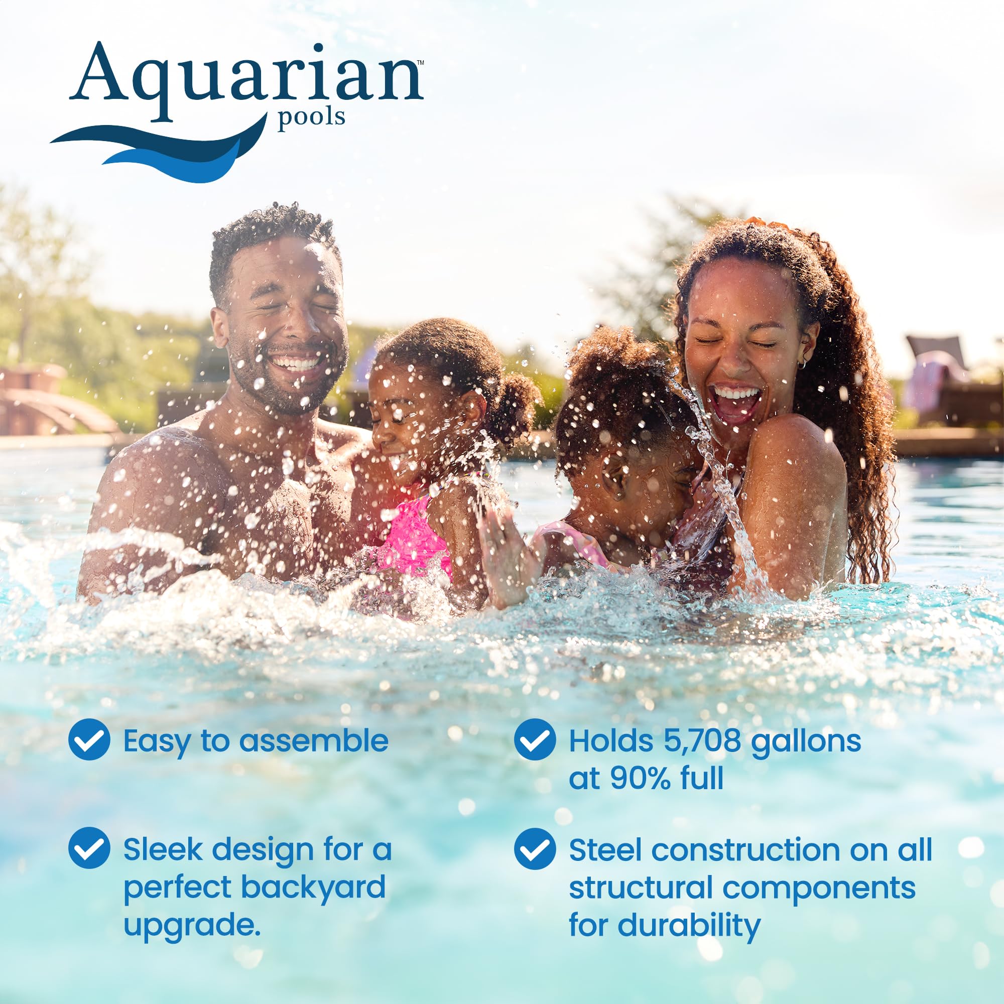 15' Aquarian Steel-Frame Above Ground Pool Kit with Pump & Leaf Skimmer - Venetian Style | Perfect for Backyard Swimming, Family Fun & Summer Relaxation