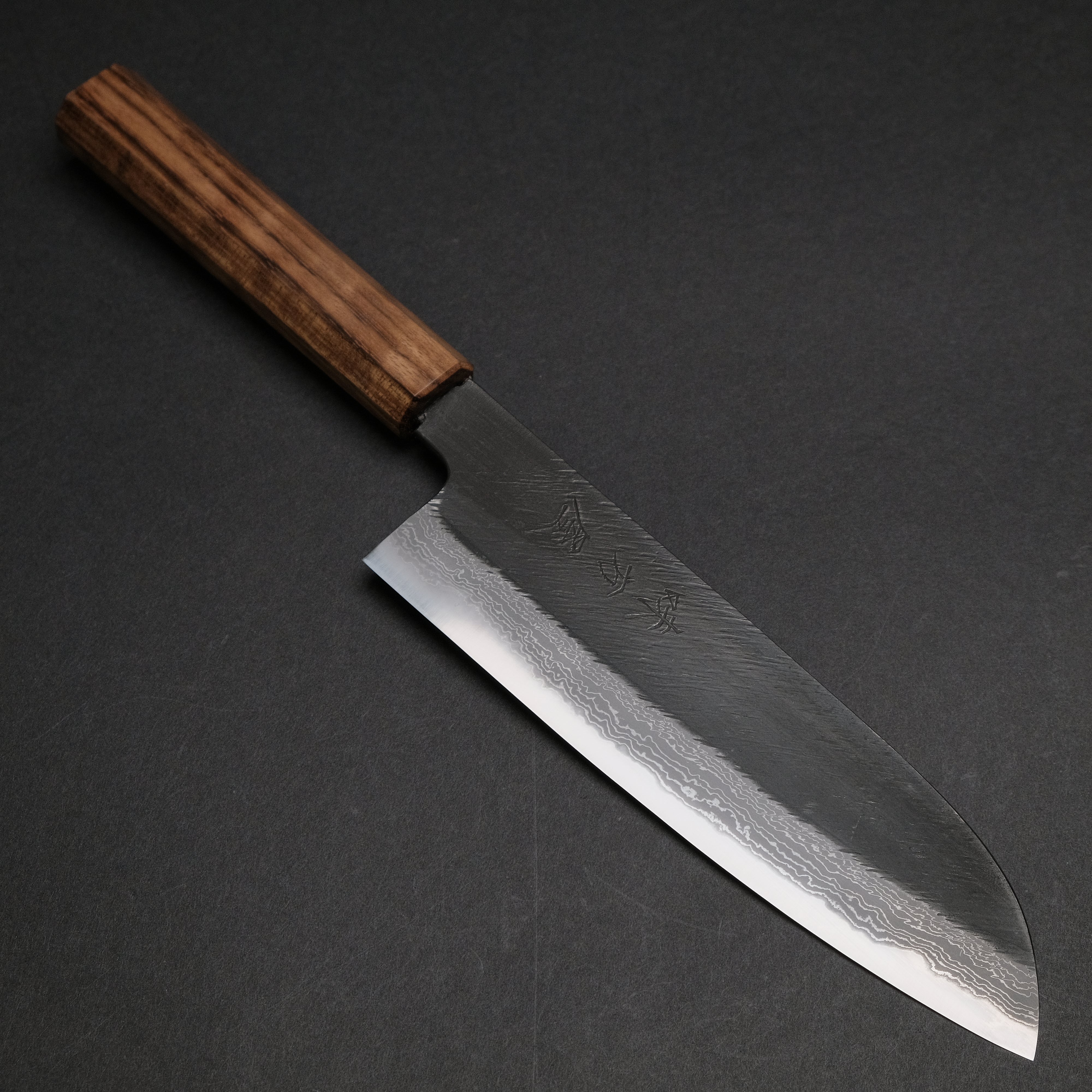Premium Ajikataya White #2 Matsuba Damascus Santoku Knife 180mm - Handcrafted Japanese Kitchen Knife with Obankole Handle (#22) - Perfect for Sushi, Vegetables & Meat Cutting