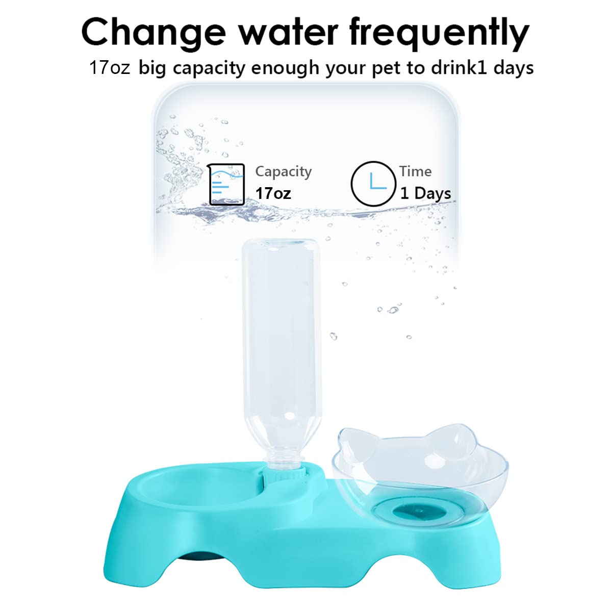 MILIFUN Double Pet Bowls - 15° Tilted Dog and Cat Food & Water Bowl Set with Automatic Waterer Bottle for Small to Medium Pets | Perfect for Home, Travel, and Outdoor Use