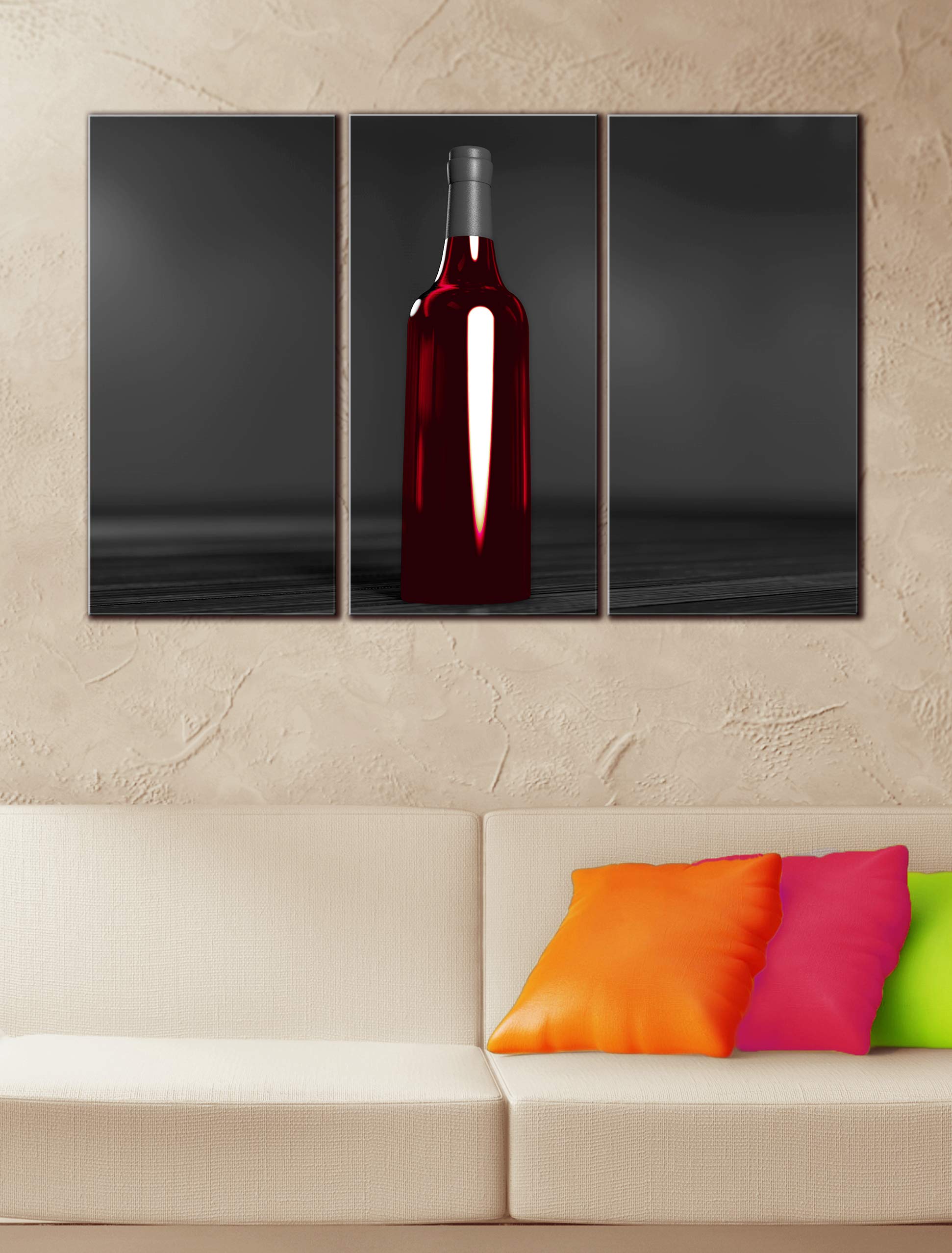 3-Piece Red Wine Wall Art Canvas Print - Modern Kitchen & Dining Room Decor - Wine Bottle Painting for Home, Bar, Restaurant & Office Wall Decoration