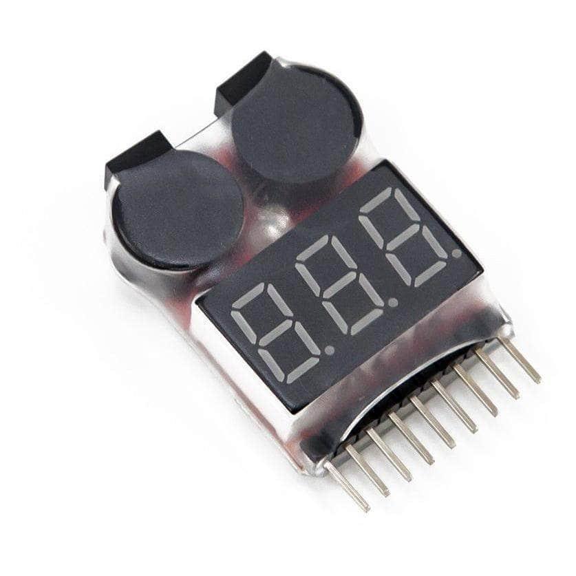 1-8S LiPo Battery Voltage Tester with LCD Display & Low Voltage Alarm - RC Drone Car Boat Battery Checker for Hobbyists and DIY Projects