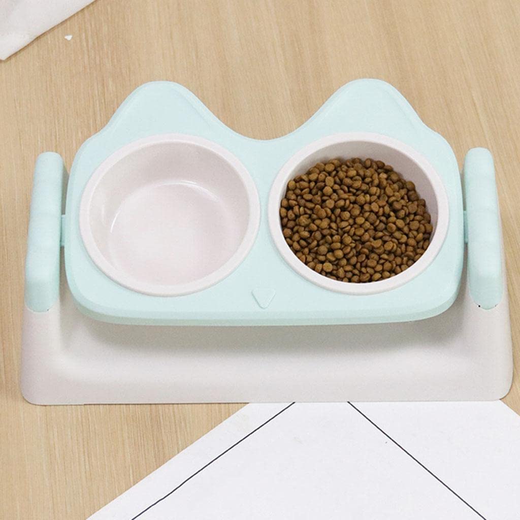 MYADDICTION Double Cat Dog Bowl - Detachable 15 Degree Tilted Pet Food & Water Dish - Anti-Slip Pet Supplies (Green) - Perfect for Kittens, Puppies & Senior Pets with Neck Pain