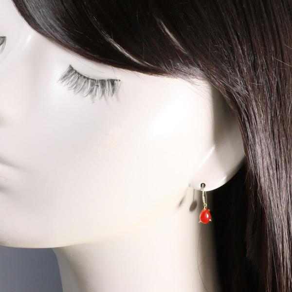 18K Yellow Gold Coral Diamond Stud Earrings for Women - Elegant Single Earring Jewelry Gift for Birthday, Anniversary & Special Occasions