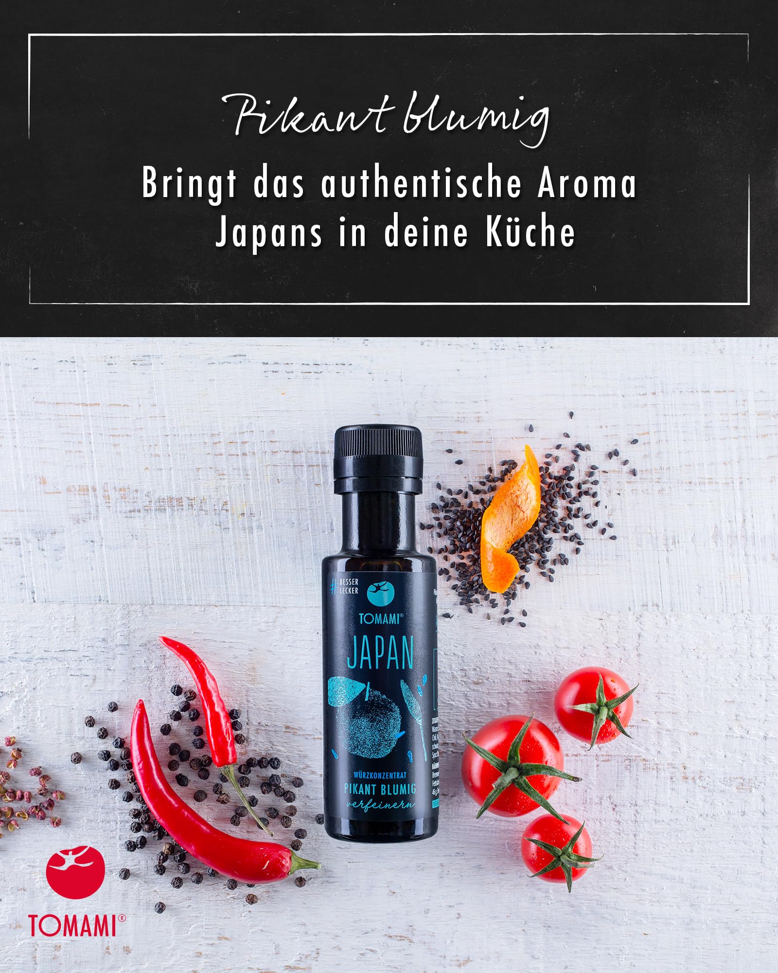 Tomami Japanese Seasoning Sauce 90ml - Spicy Floral Umami Flavor - Authentic Japanese Spices & Condiments - Perfect for Fish, Wok Vegetables & Sushi - Vegan, Gluten-Free, Lactose-Free, Soy-Free - Ideal for Asian Cooking, Home Chefs & Gourmet Meals