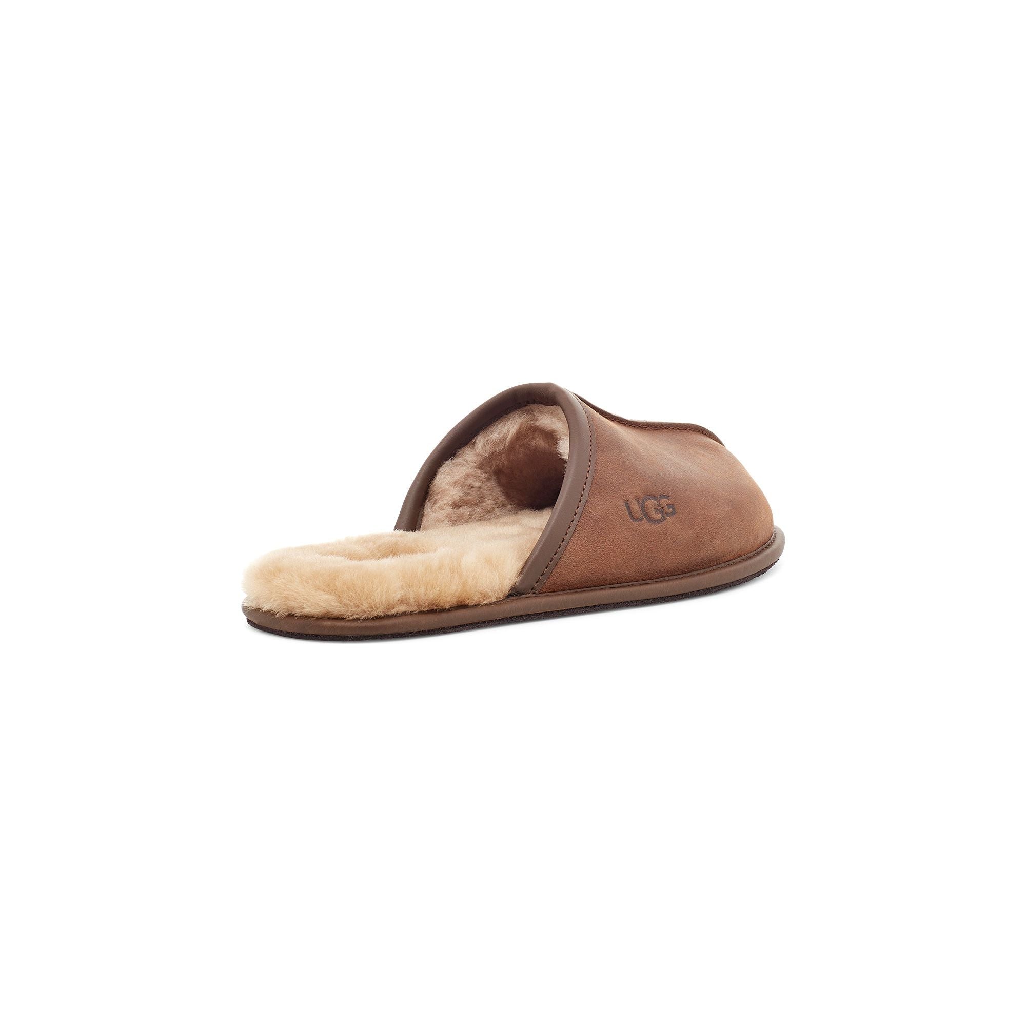 UGG Men's Scuff Leather Slippers in Tan - Comfortable House Shoes for Indoor & Outdoor Wear, Perfect for Relaxing at Home or Quick Errands