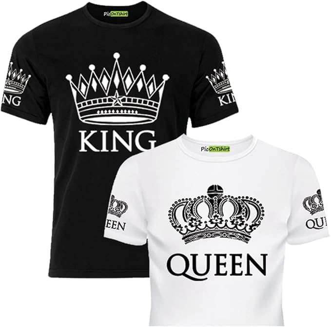 King and Queen Matching Couples T-Shirts Set - His & Hers Coordinating Outfits for Date Night, Anniversary Gifts, or Valentine's Day