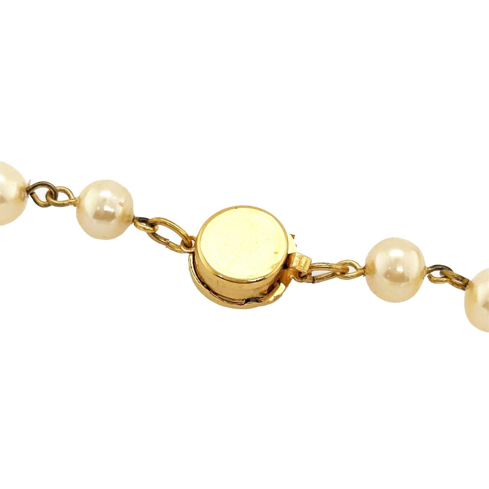 Vintage CHANEL CC Logo Medallion Pearl Necklace - Gold Tone Faux Pearl Pendant Jewelry for Women | Elegant Gift for Birthday, Anniversary & Special Occasions