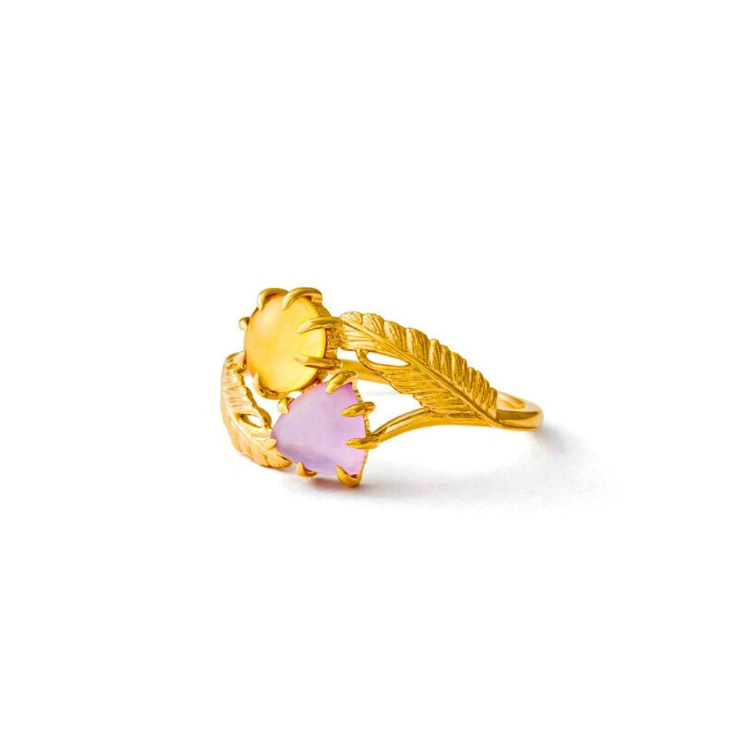 Amethyst and Citrine Leaf Vine Two Stone Ring for Women - Elegant Bohemian Jewelry - Perfect for Weddings, Parties & Everyday Wear