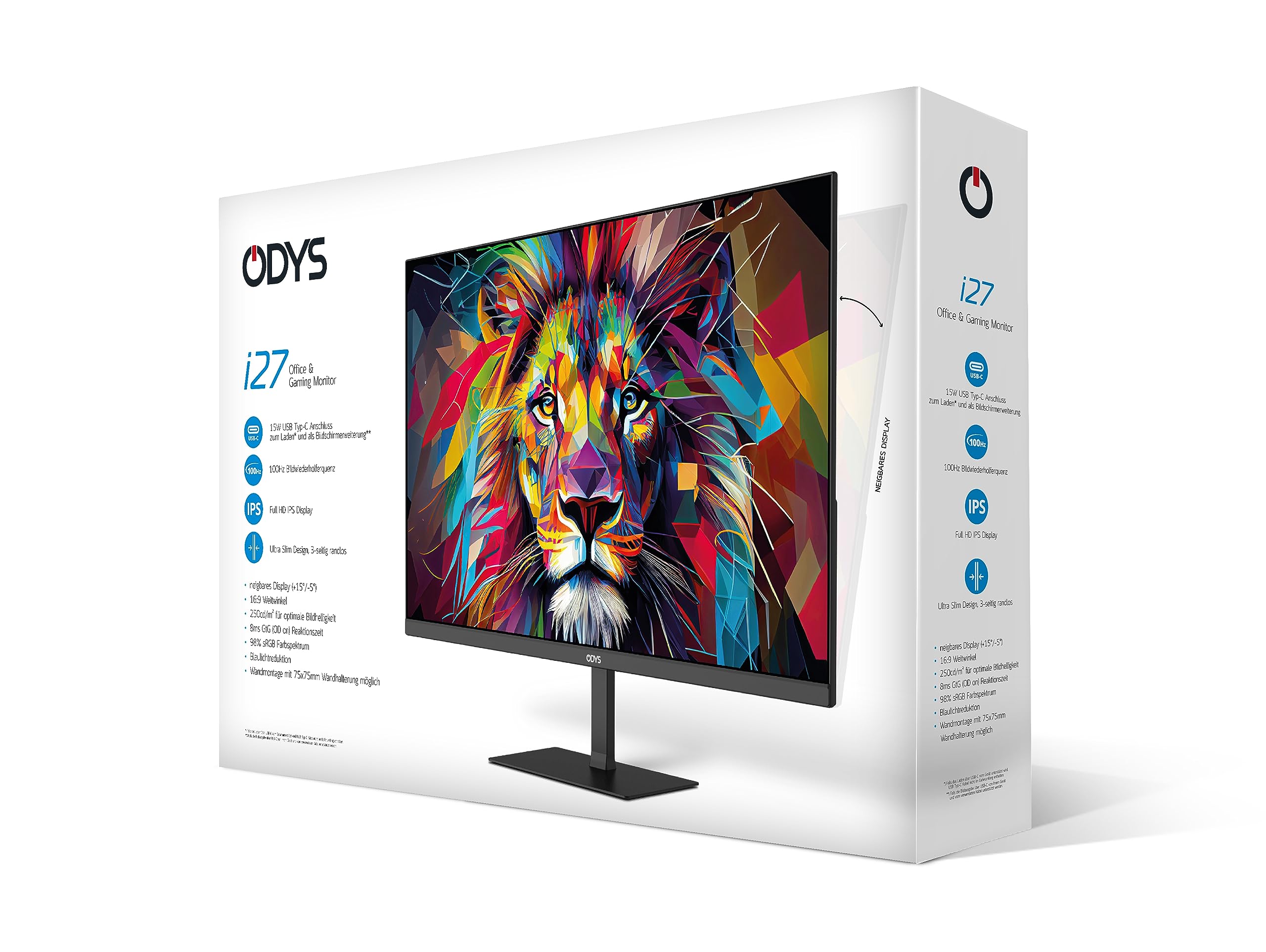 ODYS i27 27-Inch Frameless Monitor - Full HD 100Hz HDR IPS Panel with FreeSync, HDMI, USB-C & 3.5mm Audio - Perfect for Gaming, Office Work & Home Entertainment