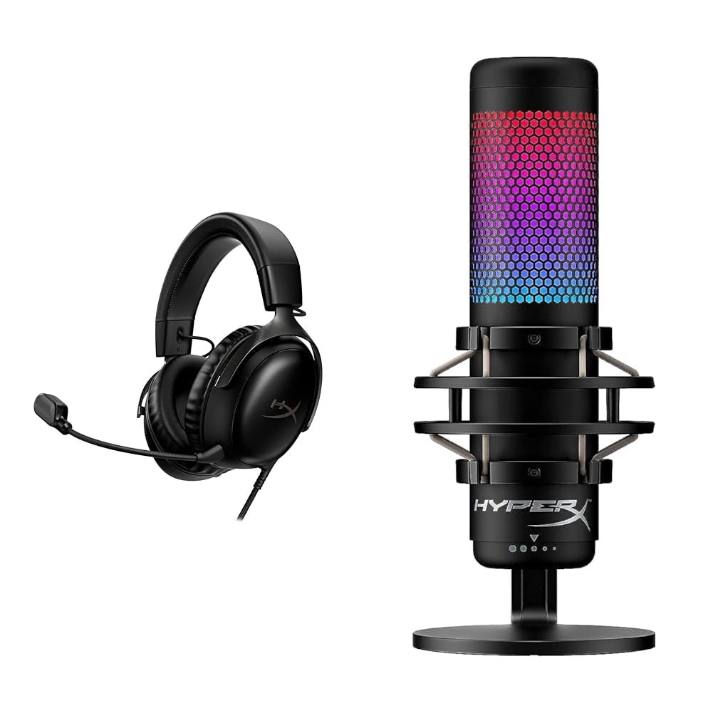 HyperX Cloud III Gaming Headset with QuadCast S RGB Microphone Bundle - Professional PC & Console Gaming Headphones with Noise Cancelling Mic for Streaming, Esports & Online Meetings