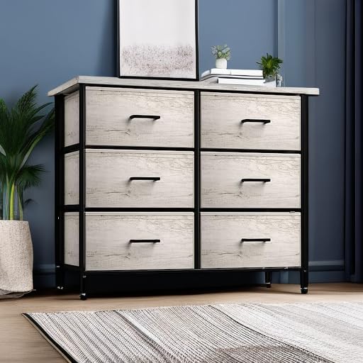 Sorbus 6-Drawer Dresser Organizer - Sturdy Steel Frame with Faux Wood Top & Easy-Pull Fabric Bins for Clothes Storage - Perfect for Bedroom, Hallway, Living Room & Closet Organization (Ideal for Small Spaces & Home Decor)