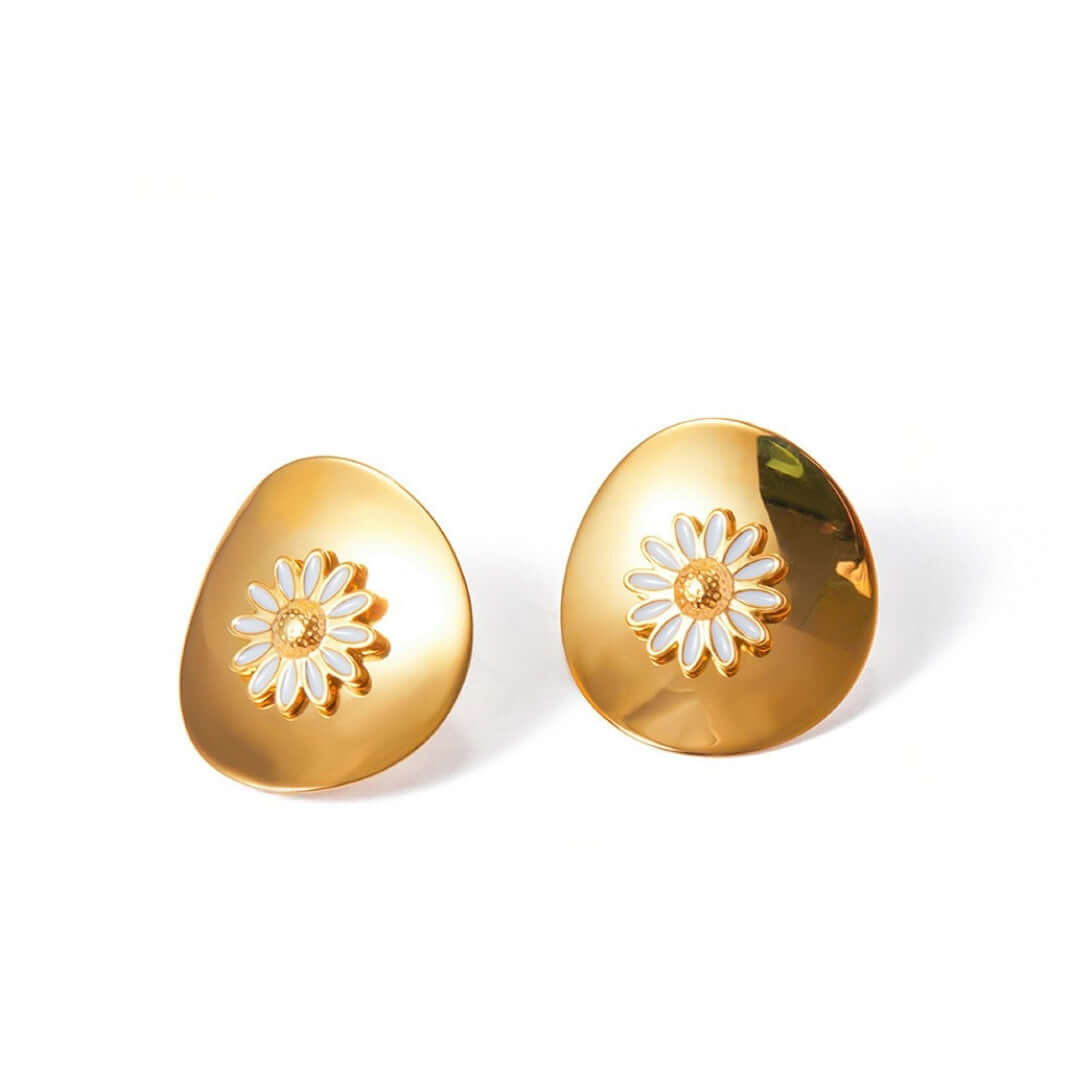 Metallic Oil Drip Daisy Stud Earrings for Women | Gold & Silver Floral Earrings | Trendy Boho Jewelry Gift for Her | Perfect for Parties, Weddings & Everyday Wear (JDE1009)