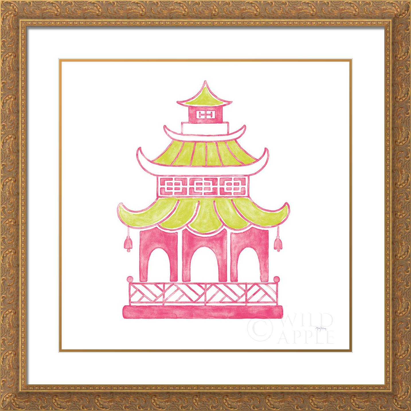 15x15 Gold Ornate Framed Double Matted Museum Art Print - Everyday Chinoiserie IV Pink Wall Decor | Perfect for Living Room, Bedroom & Office