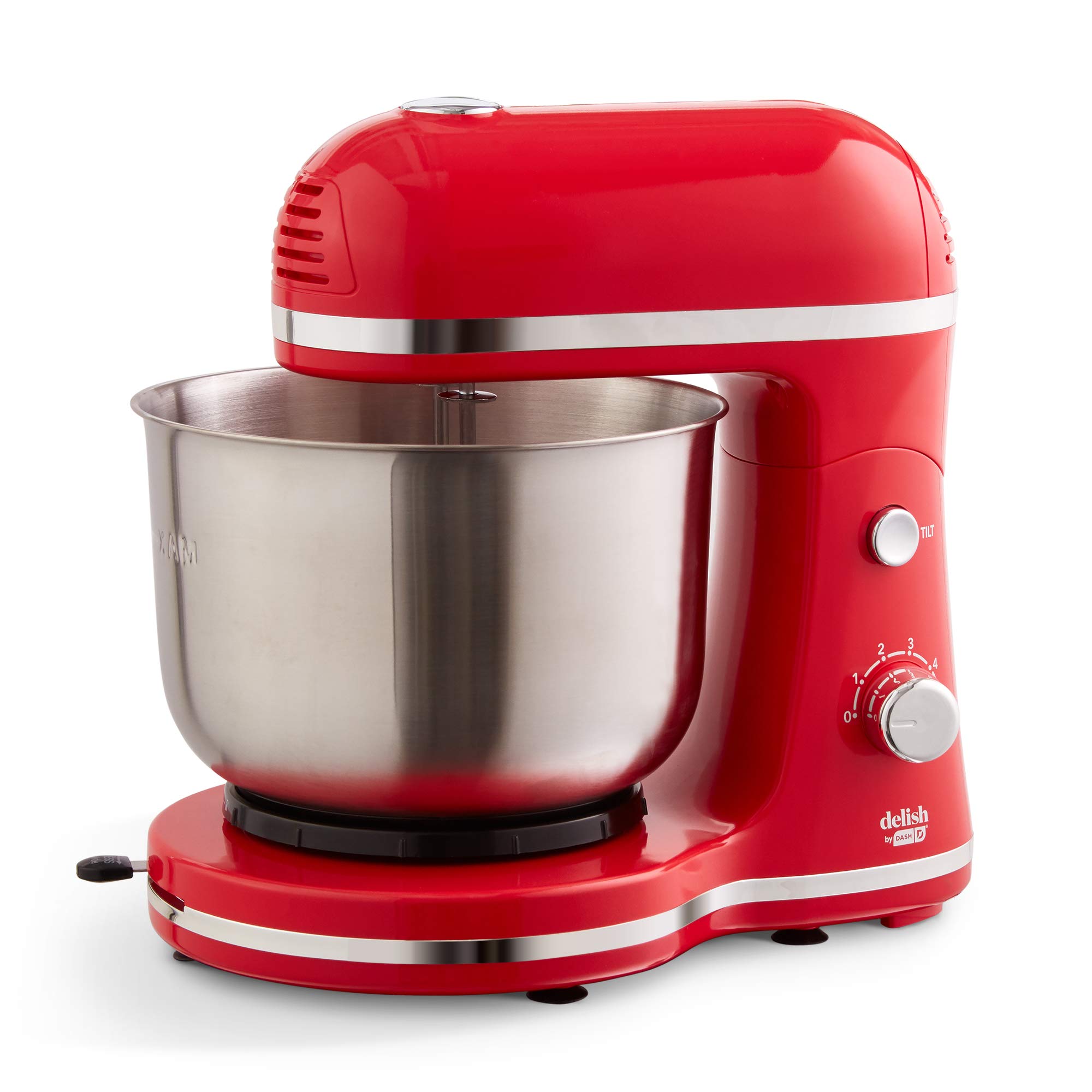 DASH Delish Compact Stand Mixer, 3.5 Quart - Includes Beaters & Dough Hooks, Powerful Electric Hand Mixer for Baking - Perfect for Cakes, Cookies, Bread & Dough - Red (Great for Home Bakers & Small Kitchens)