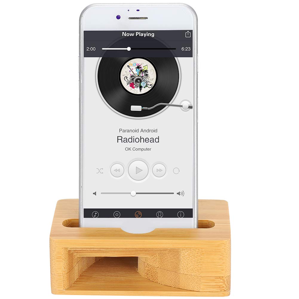 Wooden Phone Stand with Speaker Amplifier - Universal Smartphone Dock Holder Compatible with iPhone, Samsung & Android Devices for Desk, Office & Home Use
