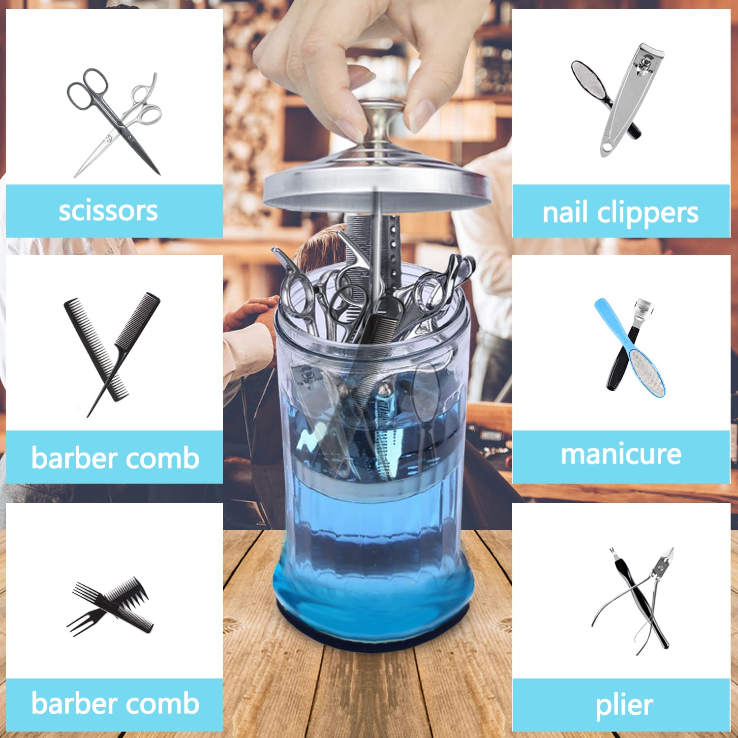 33 Oz Glass Disinfecting Jar for Manicure & Barber Tools - Small Sterilizing Container with Removable Basket - Perfect for Nail Salons, Spas & Home Use