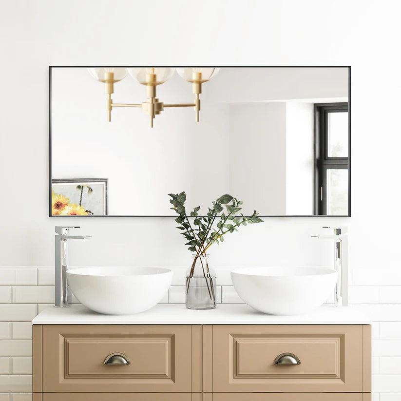 Sleek Modern Black Aluminum Framed Wall Mirror - Full Length Floor Mirror for Bedroom, Living Room & Entryway Decor