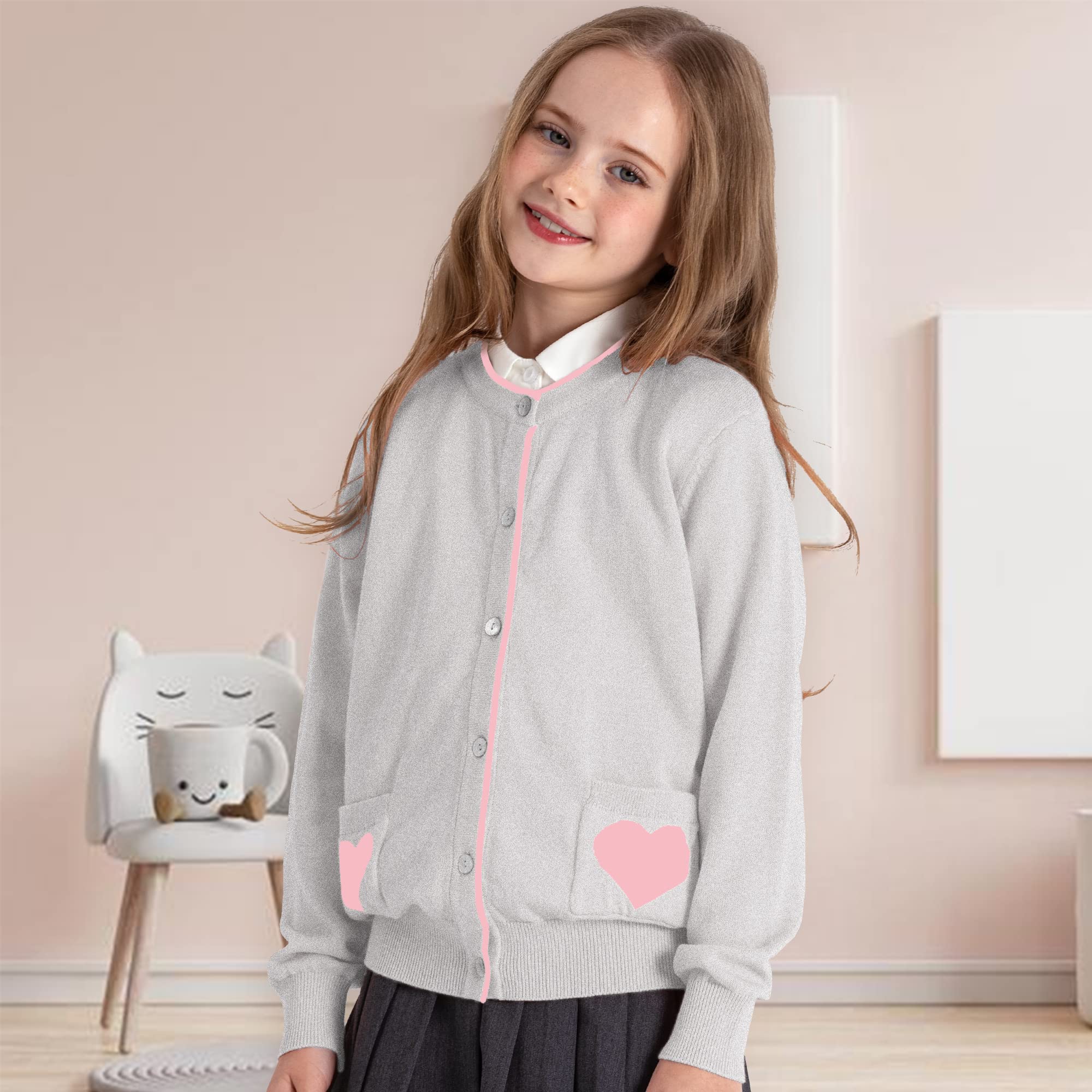 Girls' Cute Heart Pocket Cardigan - Soft Knit Sweater for Kids | Perfect for School, Playdates & Family Outings