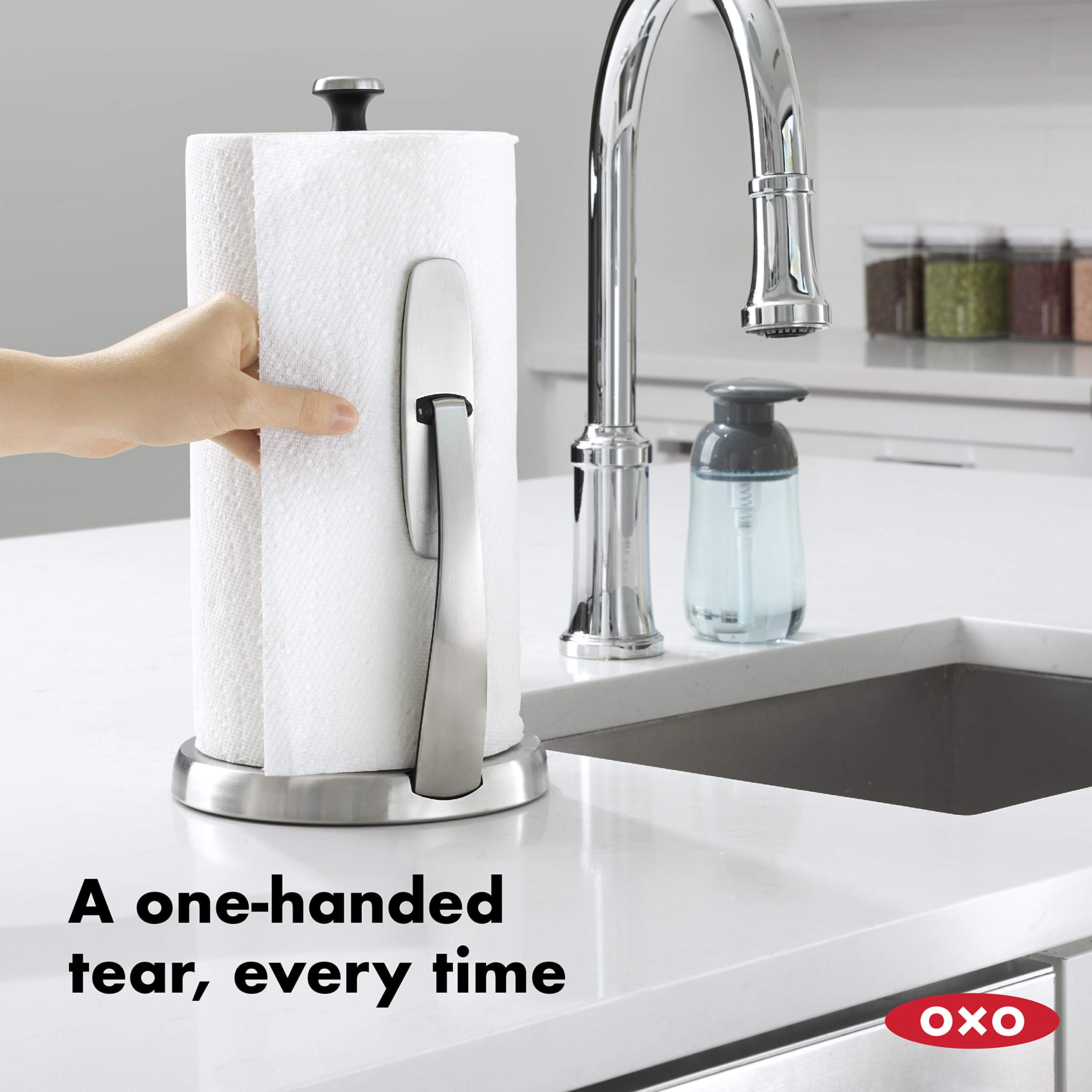 KitchenAid Large Capacity Dish Rack with OXO Good Grips SimplyTear Paper Towel Holder - Durable Stainless Steel Dish Drying Rack with Towel Dispenser for Kitchen Countertop Organization