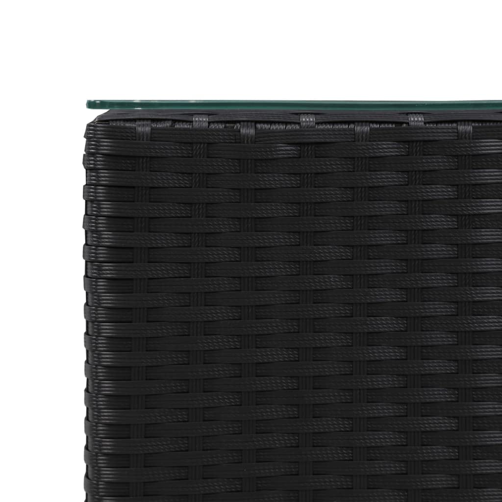3-Piece Black Poly Rattan Side Tables with Glass Top - Outdoor Patio, Garden, or Balcony Furniture Set for Relaxing and Entertaining