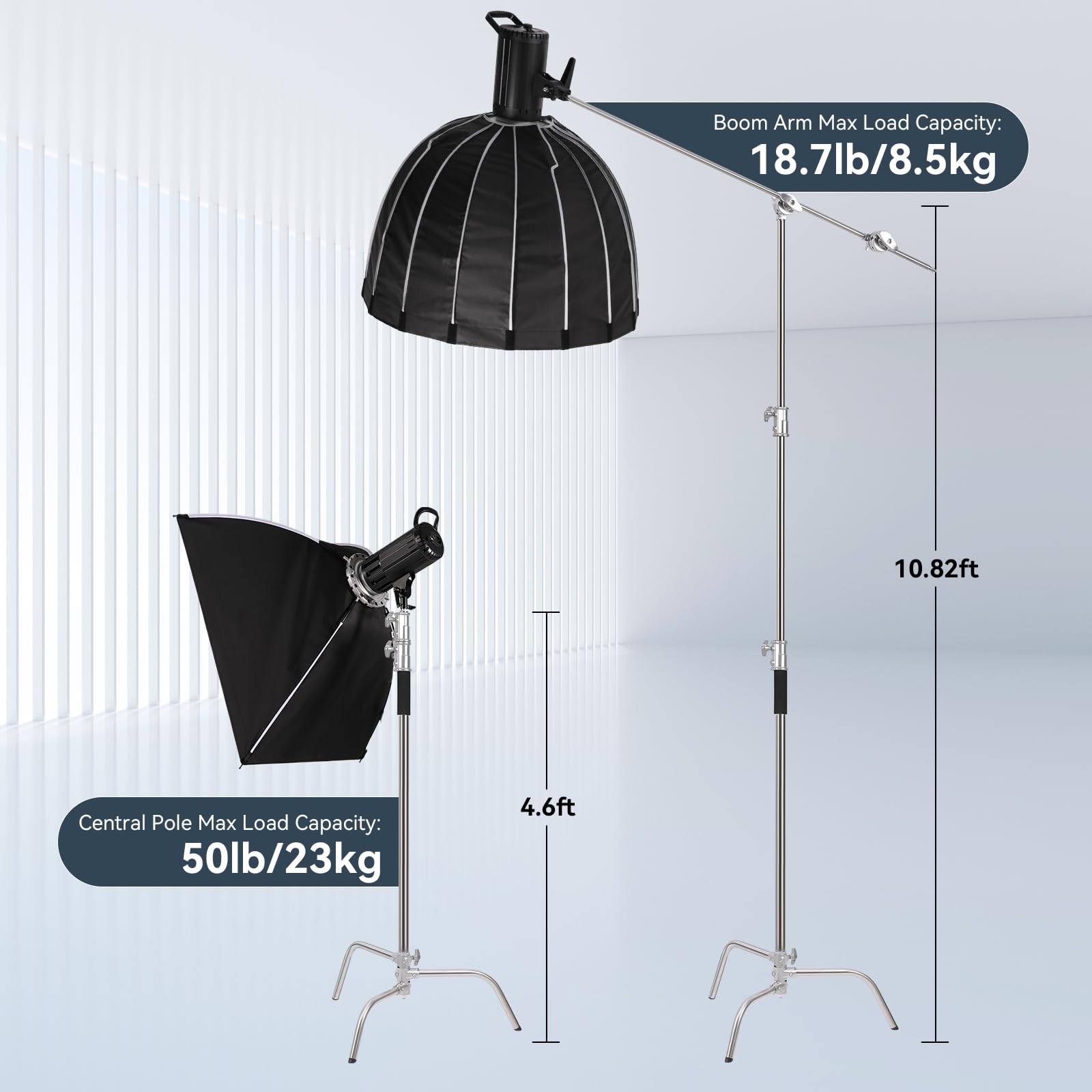 Professional C Stand with Boom Arm - 10.82ft/330cm Heavy Duty Stainless Steel Photography Light Stand, 3.6ft/110cm Adjustable Boom Arm for Studio Strobe Lights, Softboxes & Reflectors - Perfect for Photography, Videography & Film Production